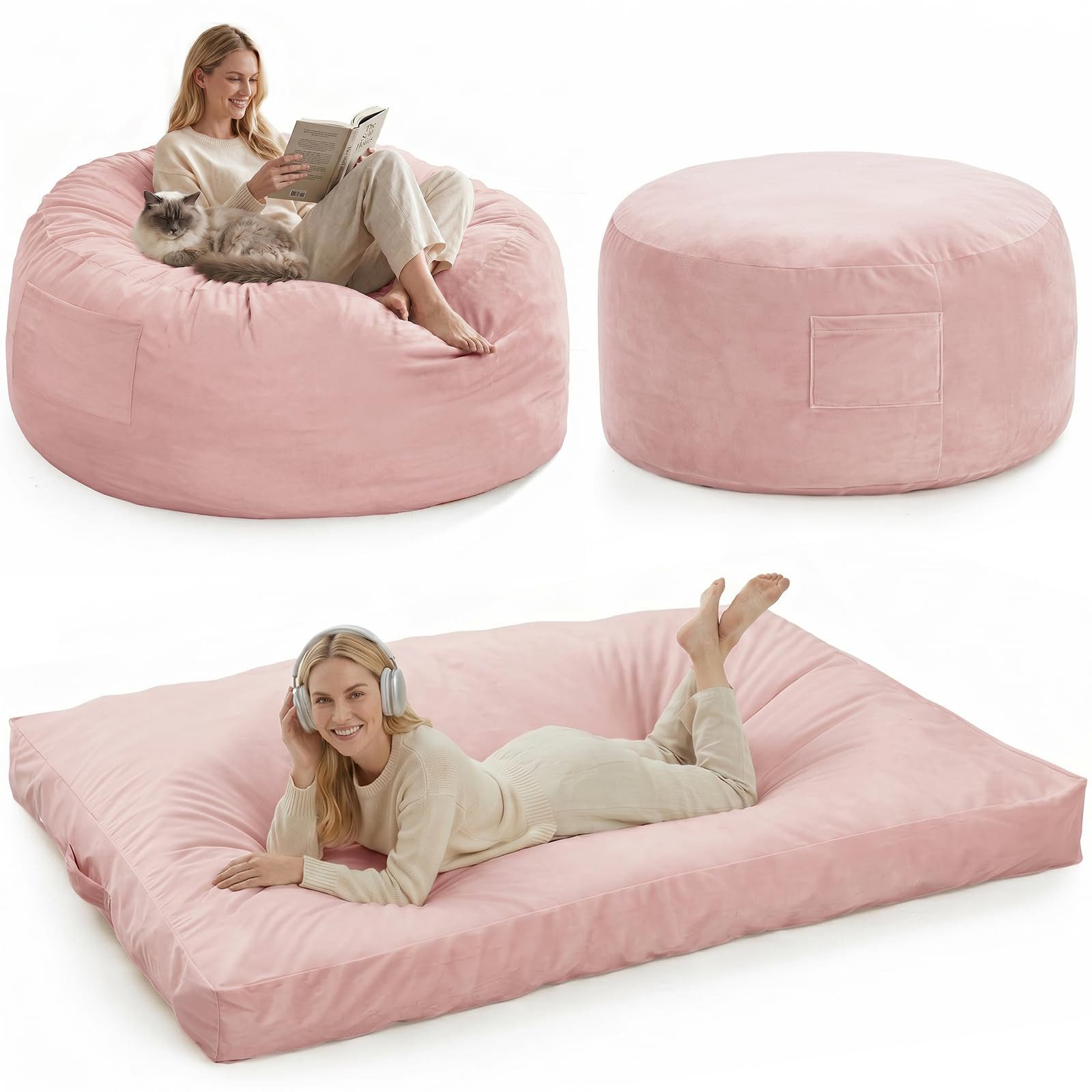 GarveeMore Sitzsack Riesiger 3-in-1 Sitzsack umwandelbar in Sessel und Bett