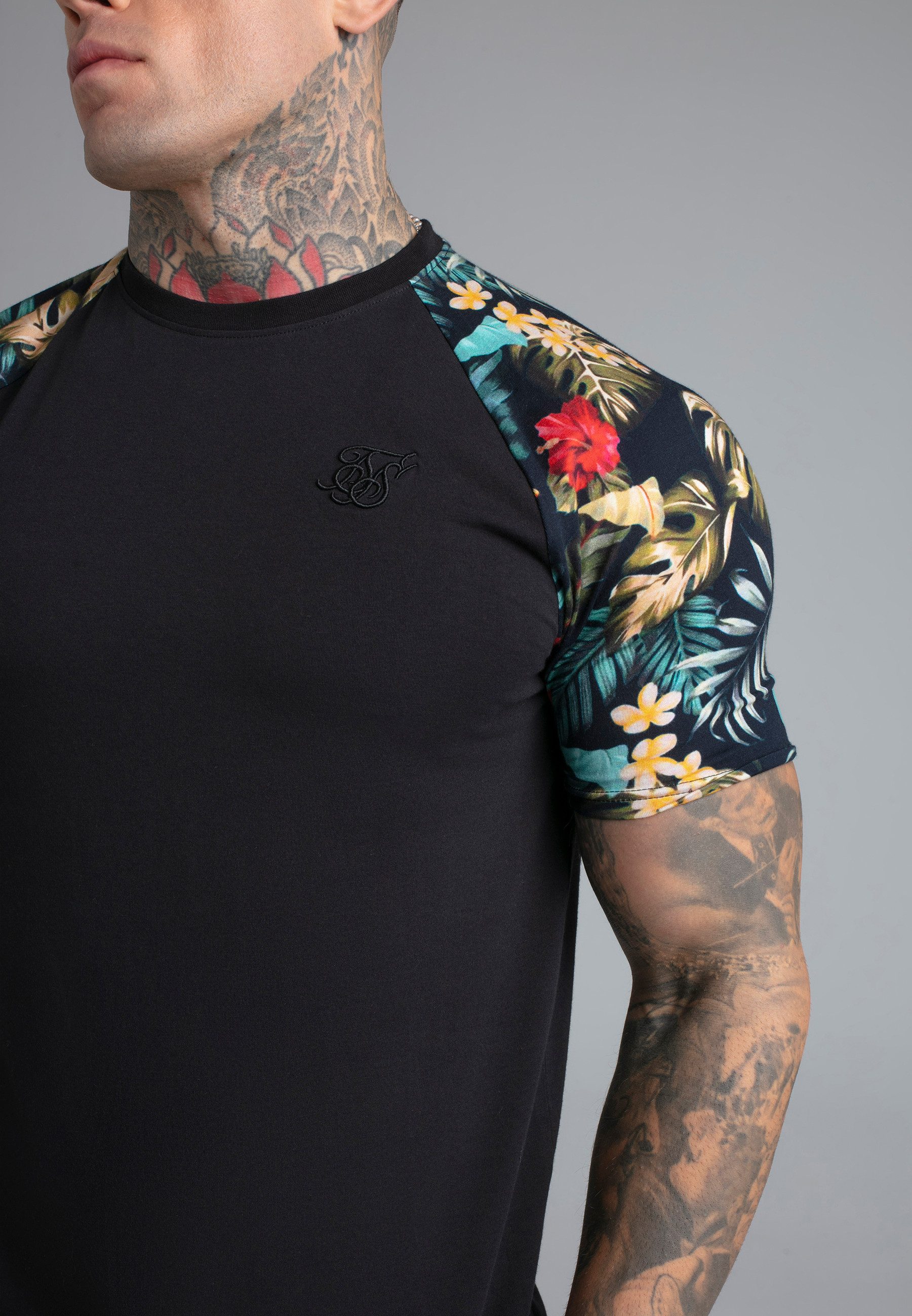 Siksilk T-Shirt SikSilk Herren Schwarz Raglan T-Shirt