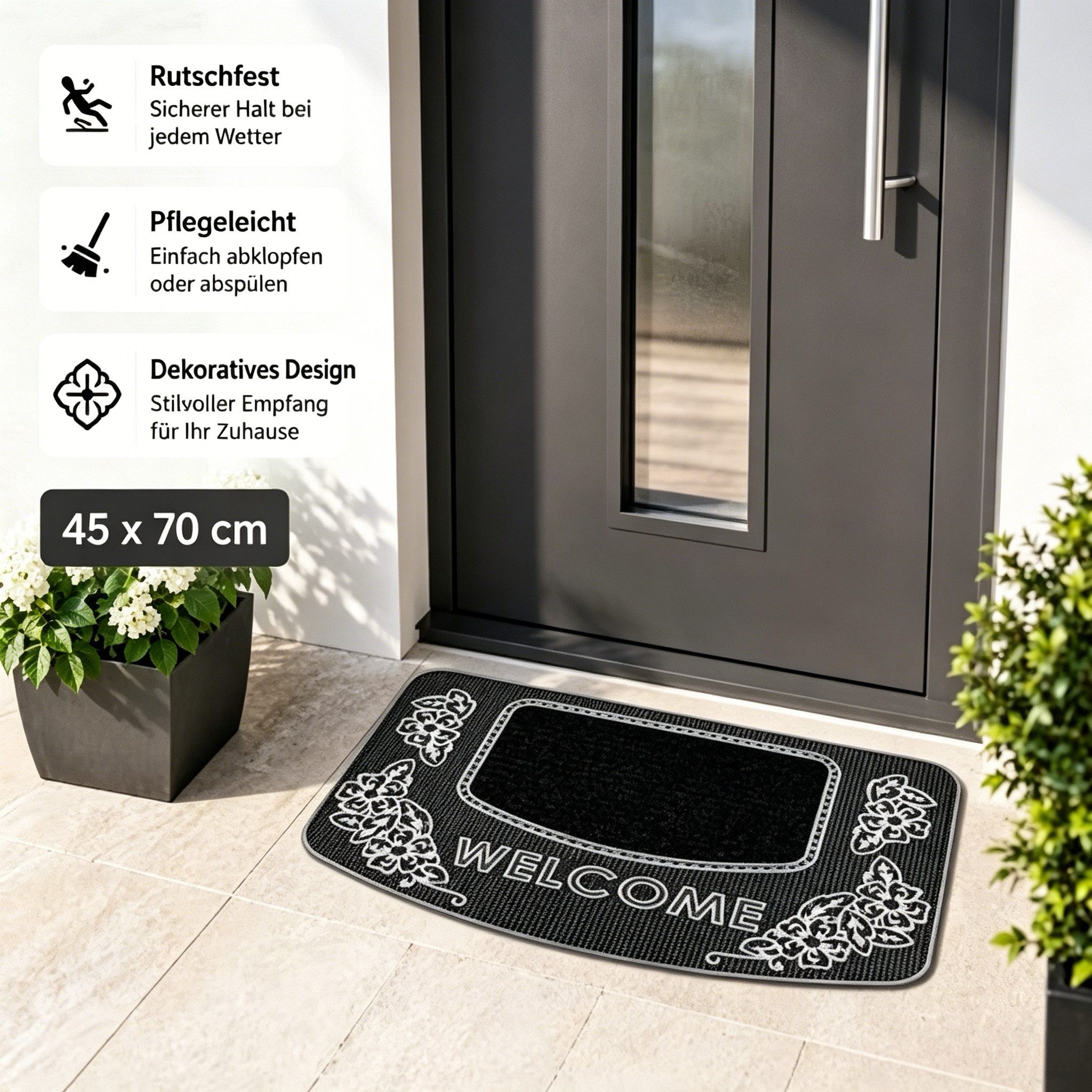 ibettertec Fußmatte Fußmatte Kokos-Gummi halbrund, Natur, Garten/Innen, rutschf., wetterf, Wetterfest & UV-beständigLuftdurchlässigSchimmelbeständig – Bild 5 von 5