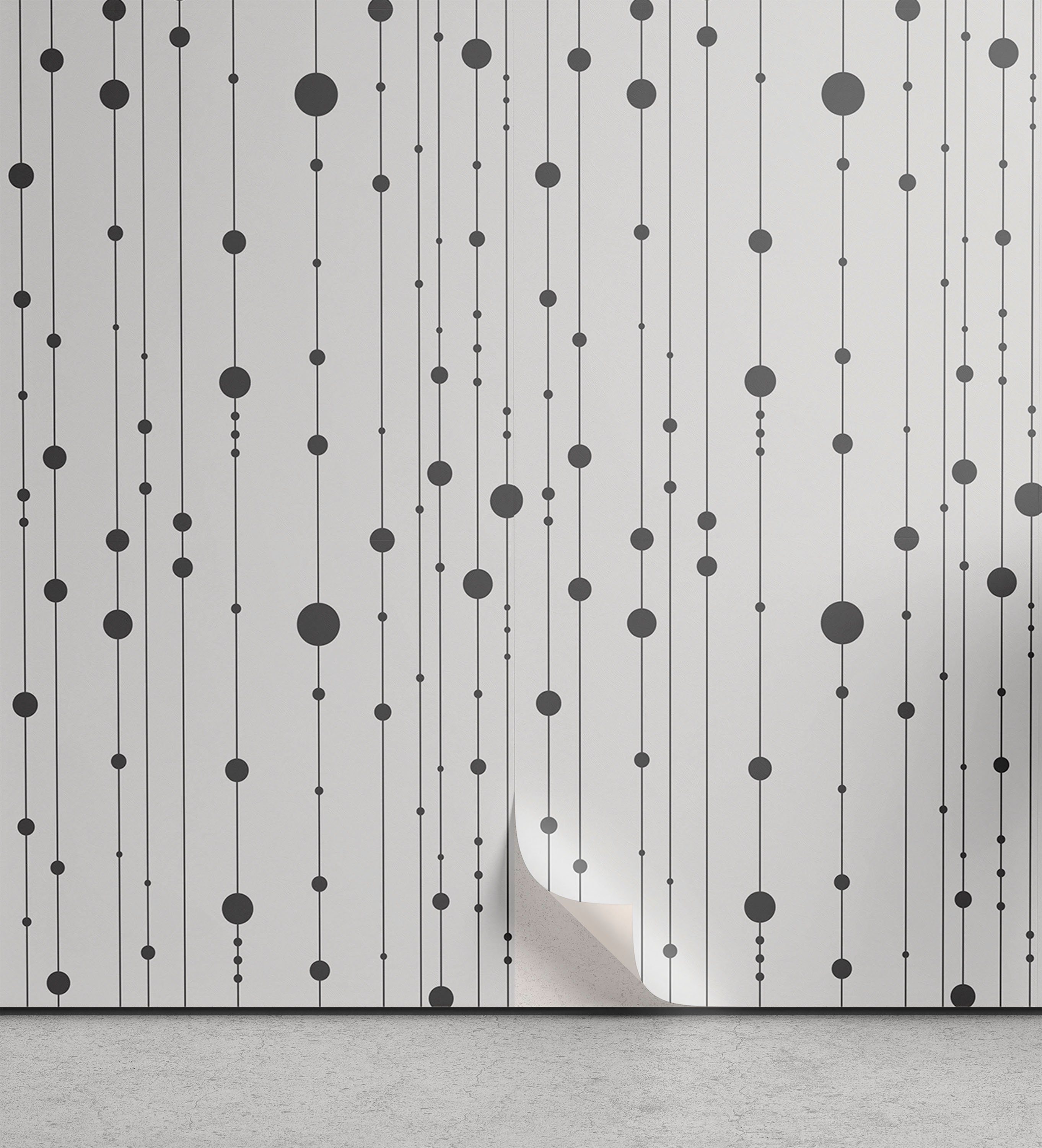 Abakuhaus Vinyltapete selbstklebendes Wohnzimmer Küchenakzent, Gedeckte Farben Graustufen- Linien Dots