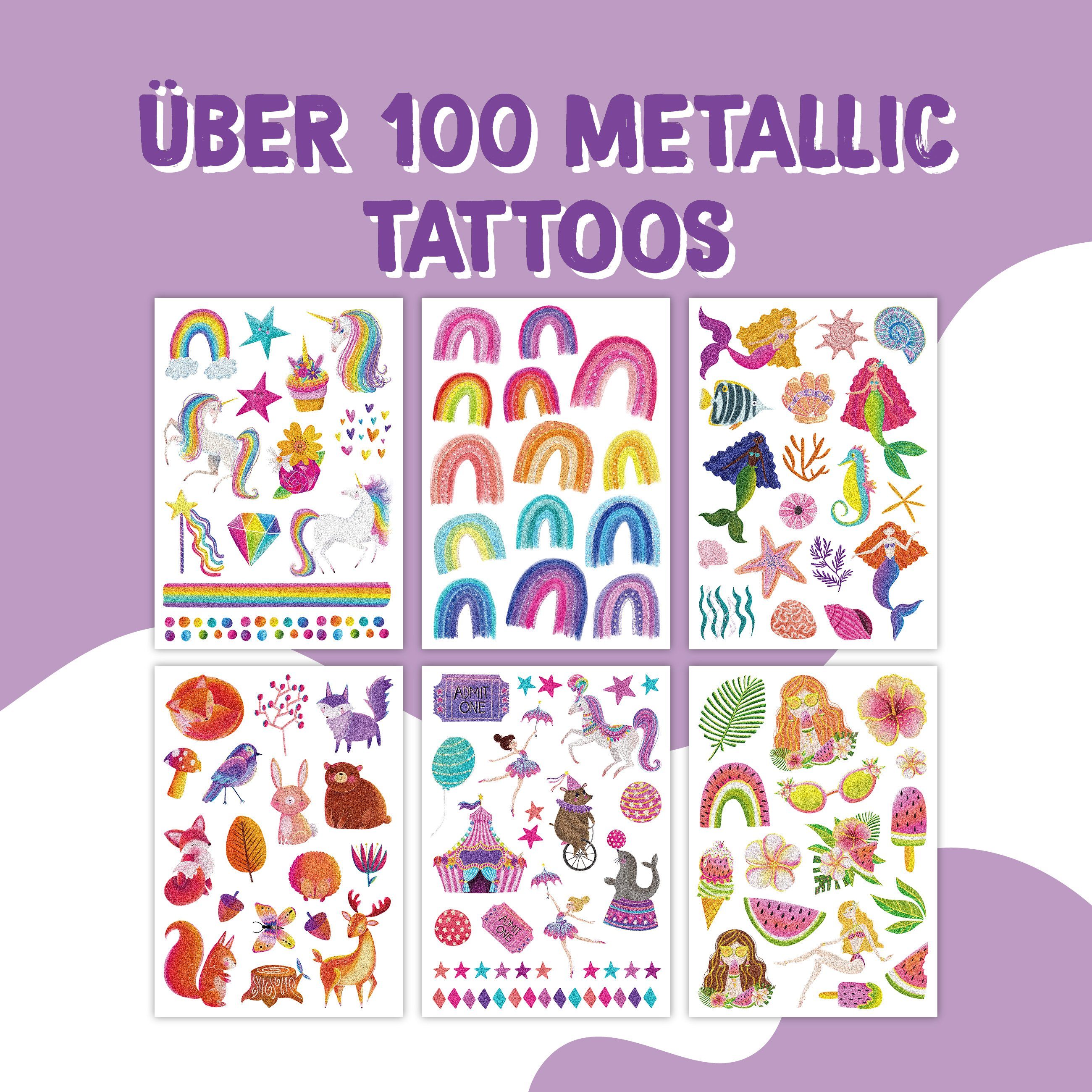 PAPIERDRACHEN Kindertattoo 100 Metallic-Tattoos zum Aufkleben - Hautfreundliche Kindertattoos
