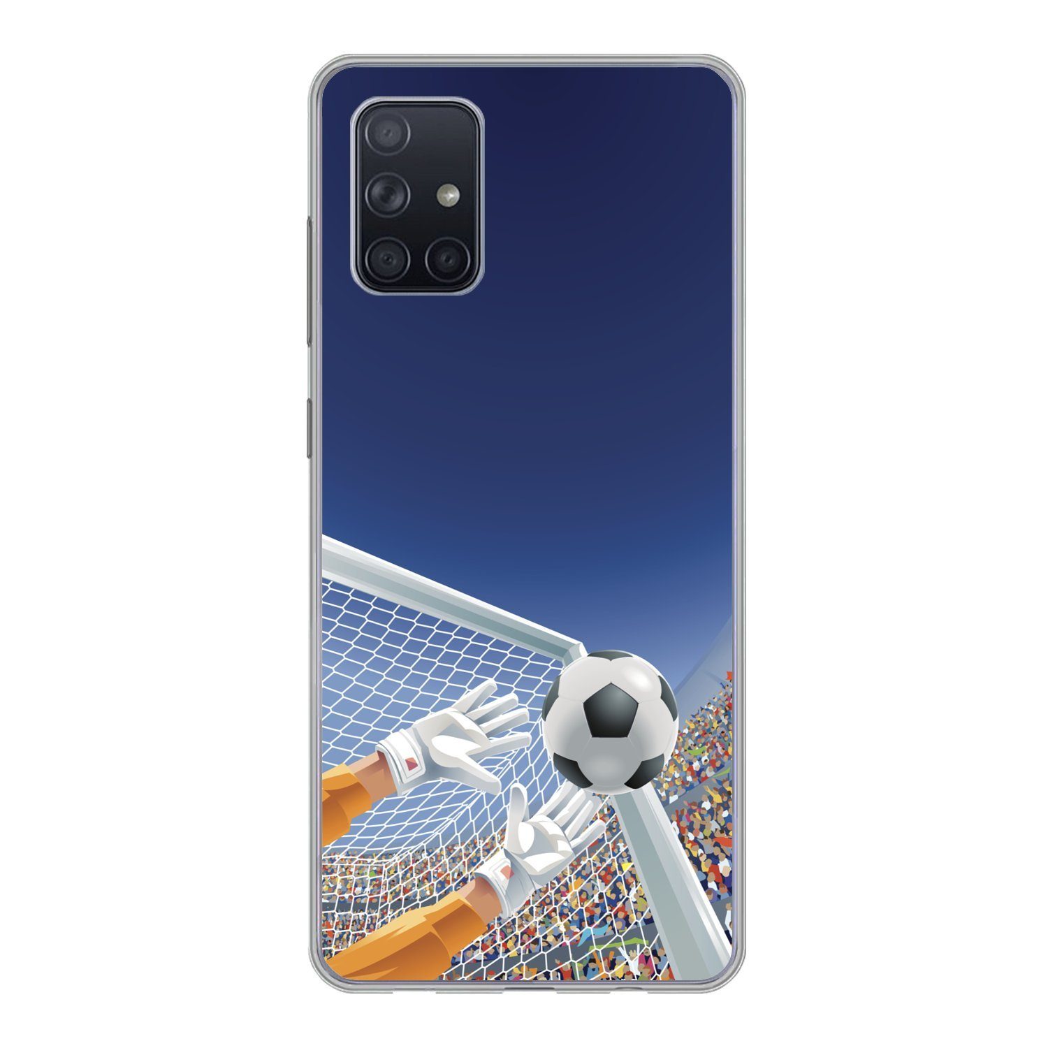 MuchoWow Handyhülle Eine Illustration eines Torwarts, der den Fußball stoppt - Junge -, Handyhülle Samsung Galaxy A51 5G, Smartphone-Bumper, Print, Handy