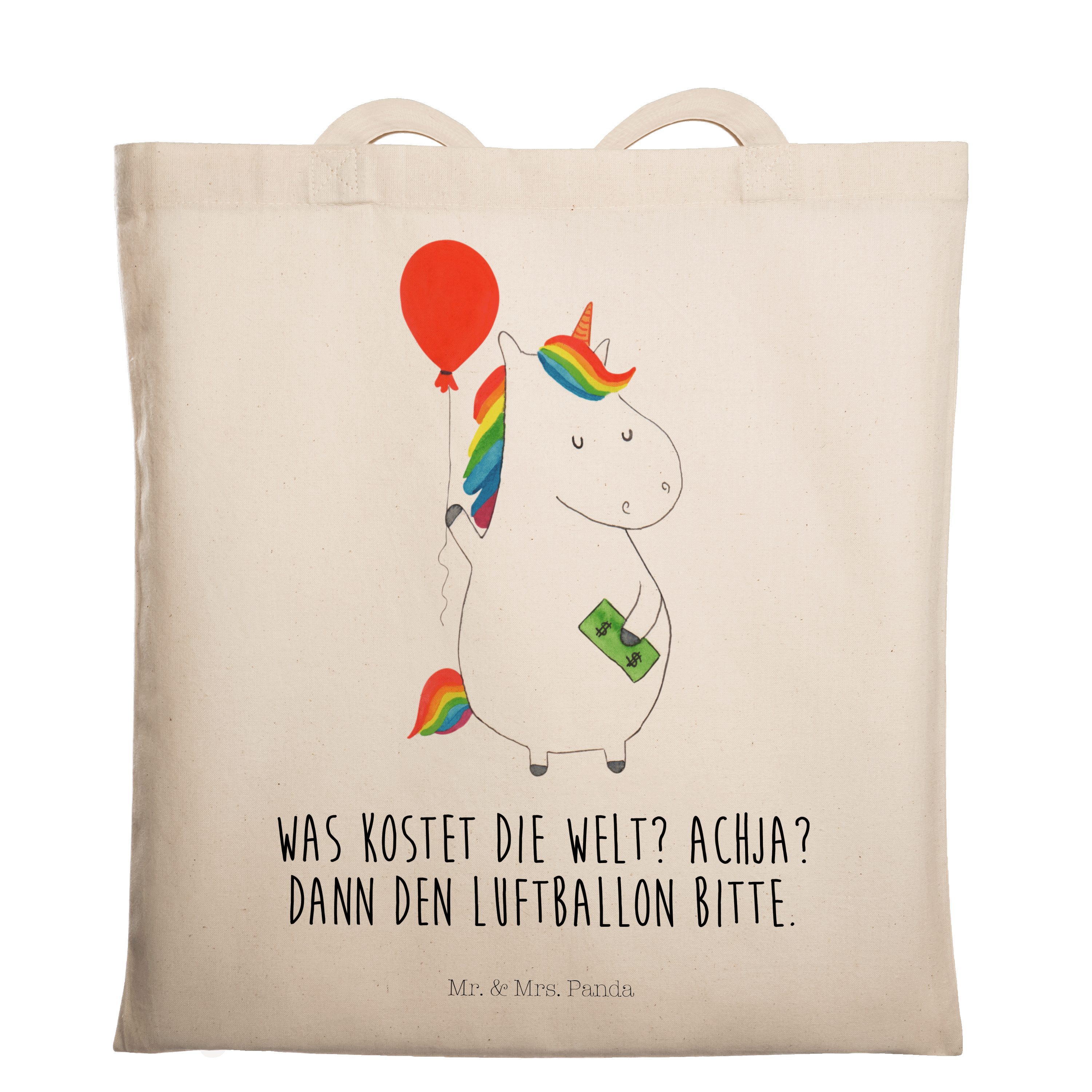 Mr. & Mrs. Panda Tragetasche Einhorn Luftballon - Transparent - Geschenk, Jutebeutel, Pegasus, Beu (1-tlg)