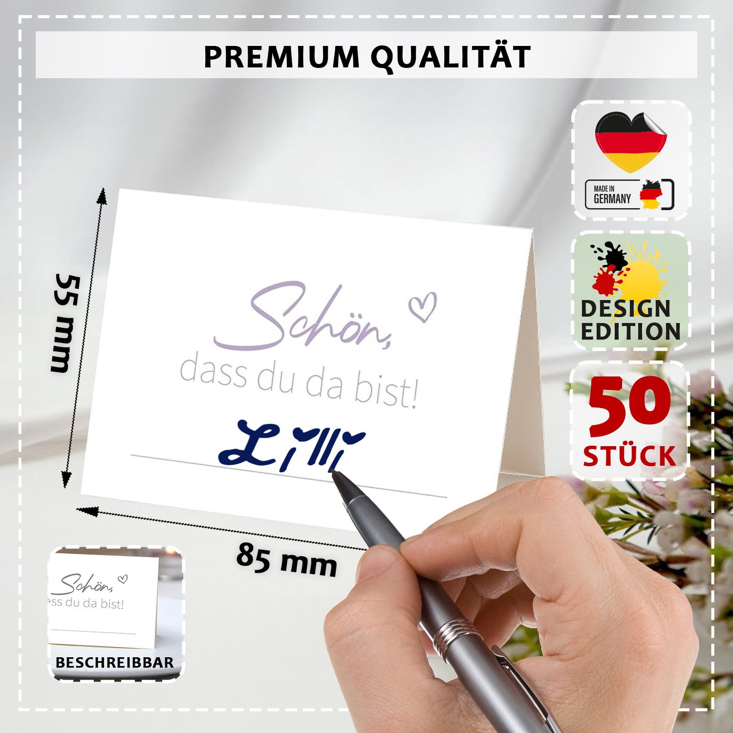 Funke & Brand Grußkarten 50x Tischkarten Hochzeit 85x55mm verschiedene Farben