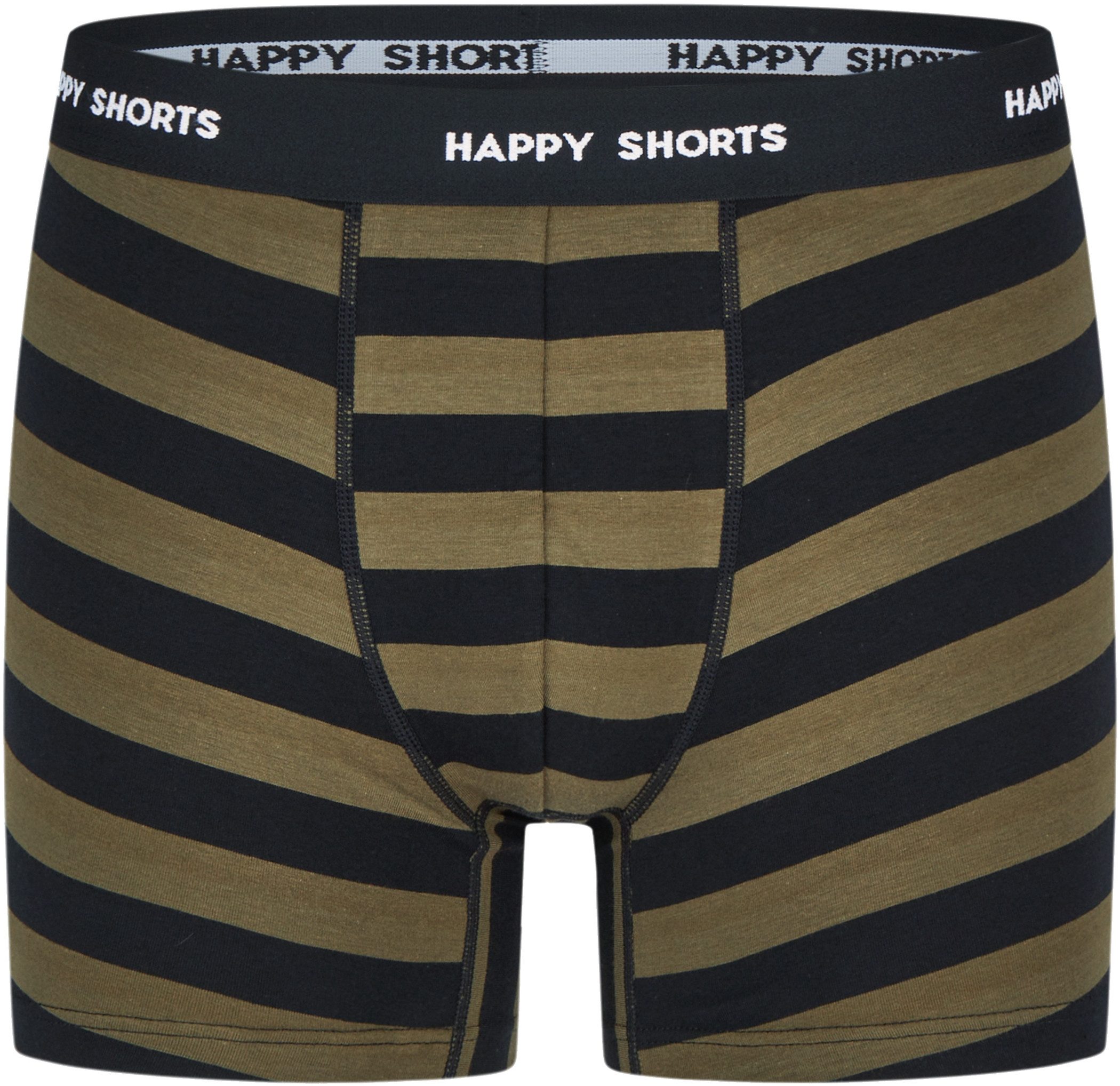 HAPPY SHORTS Trunk 3er Pack Happy Shorts Boxershorts Pants Boxer Streifen Olive Night (1-St)