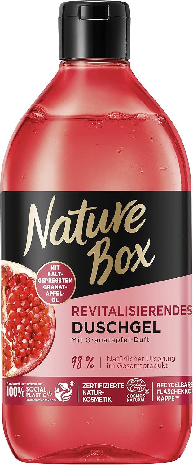 Nature Box Duschgel 1x Nature Box revitalisierendes Duschgel mit Granatapfel-Duft (385 ml), 1-tlg., Duschpflege mit kaltgepresstem Granatapfel-Öl