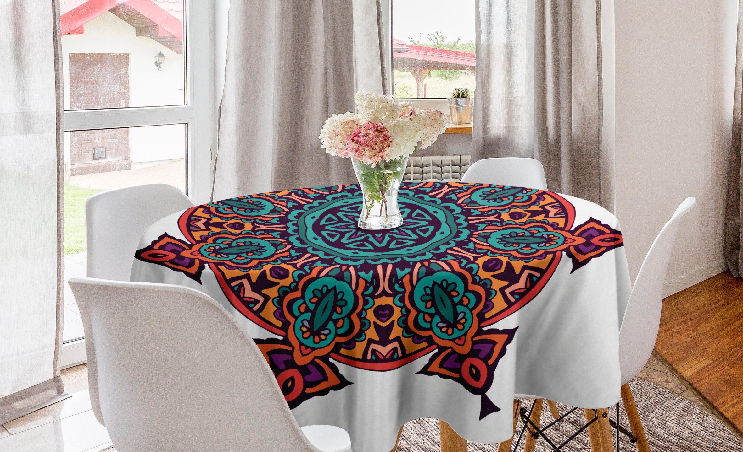 Abakuhaus Tischdecke Kreis Tischdecke Abdeckung für Esszimmer Küche Dekoration, Stern-Mandala Geometrische Blumenmotiv