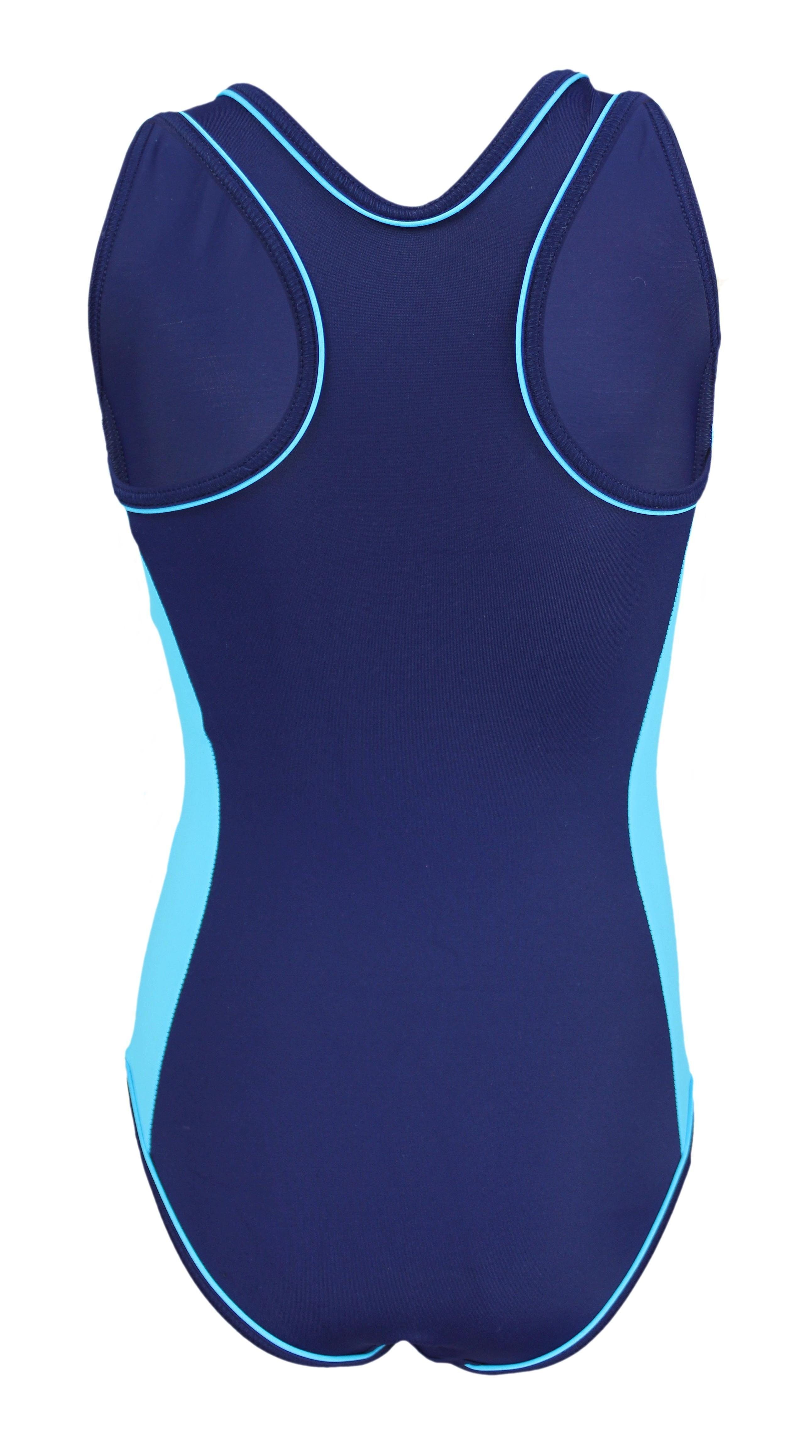 Badeanzug Racerback / Dunkelblau Schwimmanzug Schwimmanzug Mädchen mit Blau Aquarti Sportlich Aquarti