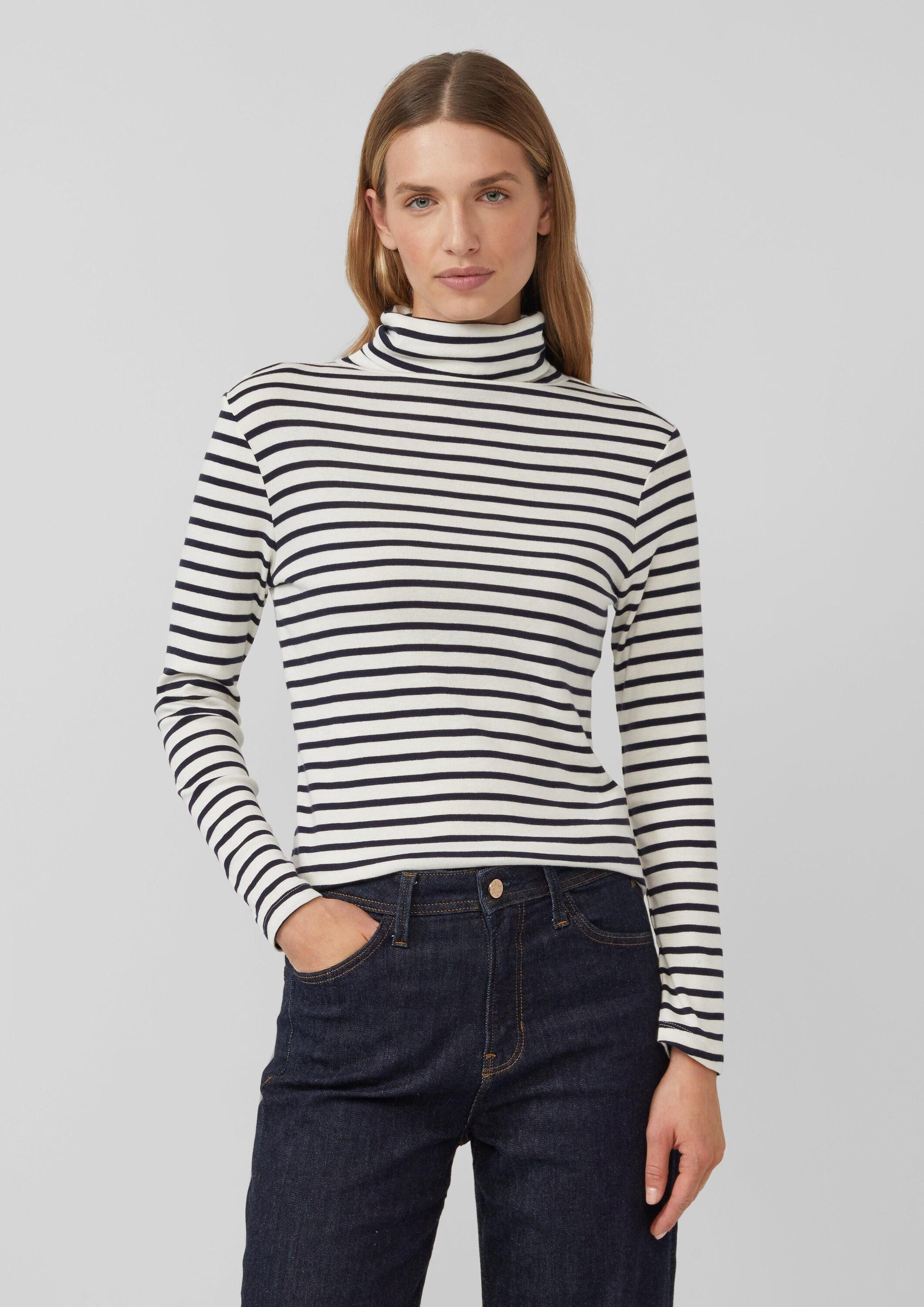 s.Oliver Langarmshirt T-Shirt Gestreiftes Longsleeve im Slim Fit mit Rollkr günstig online kaufen