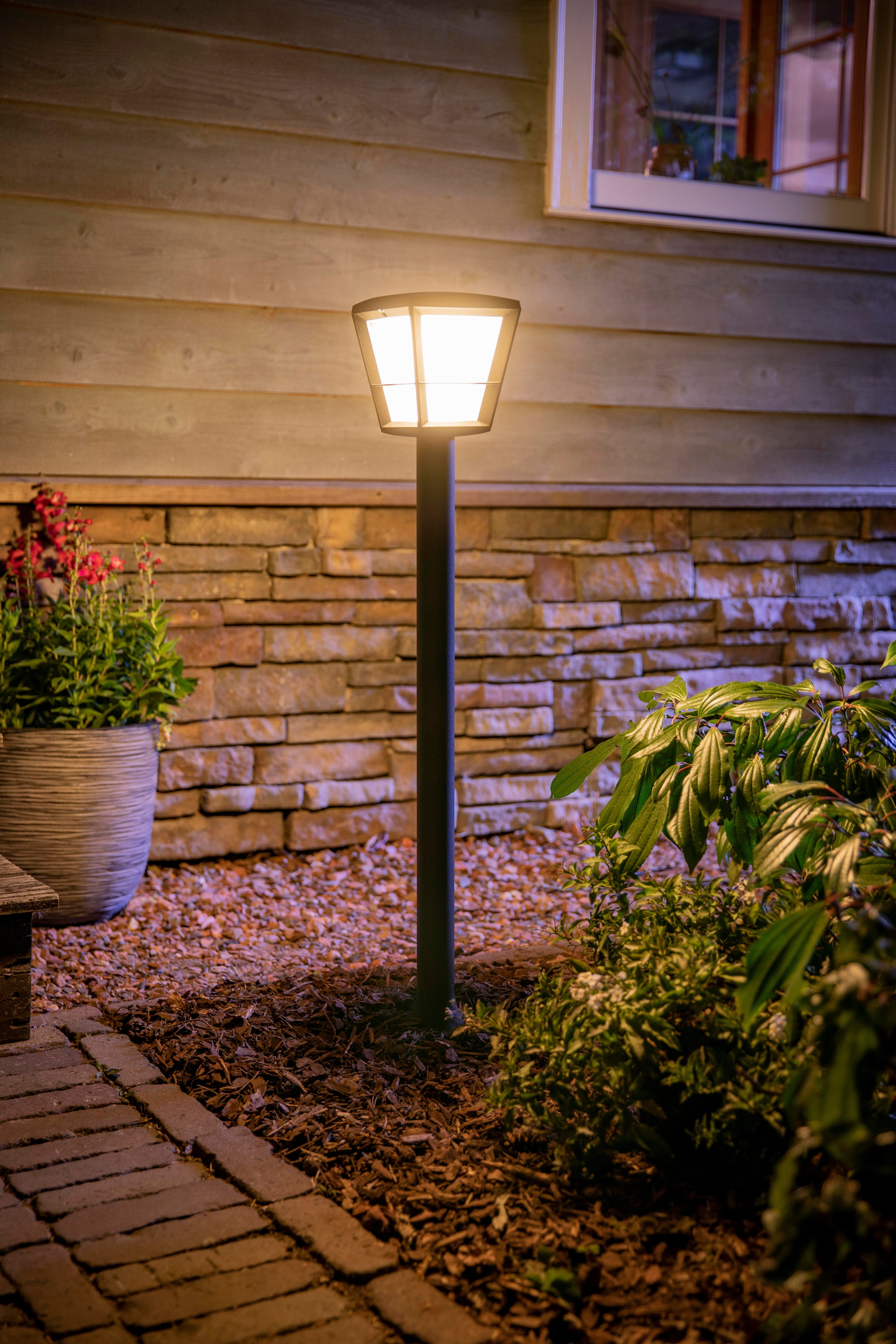 Philips Hue LED Pollerleuchte Outdoor White & Color Ambiance Econic schwarz, Abschaltautomatik, Bluetooth, CCT - über Fernbedienung, Dimmfunktion, Einschlafhilfe, Farbsteuerung, Farbwechsel, Memory, nach Trennung vom Netz, Nachtlichtfunktion, RGB, Smart Home, Timerfunktion, Weckerfunktion, dimmbar über Fernbedienung, mehrere Helligkeitsstufen, LED fest integriert, Farbwechsler, RGB, warmweiß - kaltweiß, Steuerbar per App und Stimme, Smart Home fähig, Farbfähig und Weißtöne
