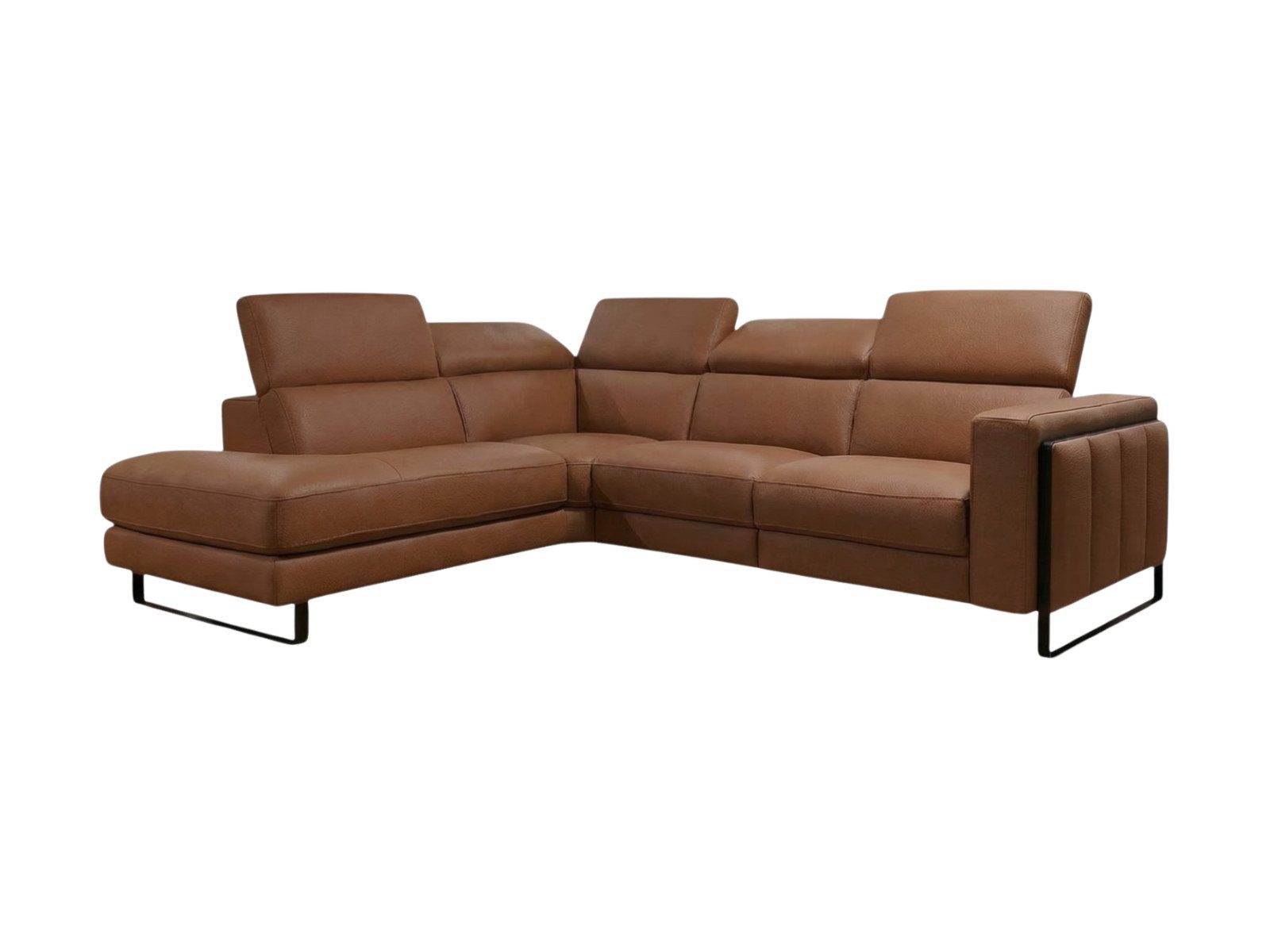 Villa Möbel Ecksofa Marchesi, L-Form 1 Teile, Echtleder-Ecksofa mit Kopfteilverstellung fürs Wohnzimmer
