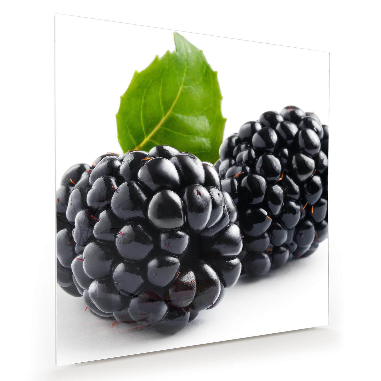 Primedeco Glasbild Wandbild Quadratisch Brombeeren mit Blätter mit ...