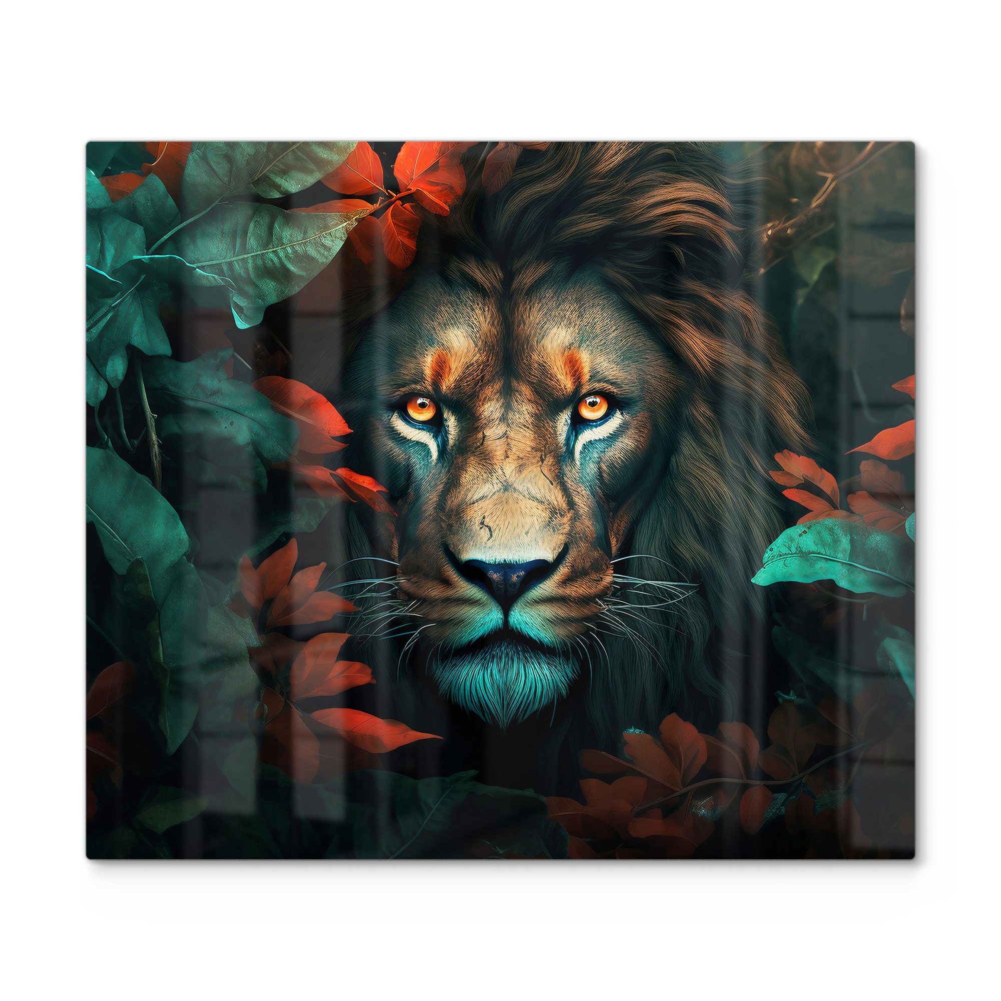 DEQORI Herdblende-/Abdeckplatte 'Herbstliches Löwenporträt', Glas, (1 tlg), Herdabdeckplatte Ceranfeld Herd Platte Abdeckung Glasplatte