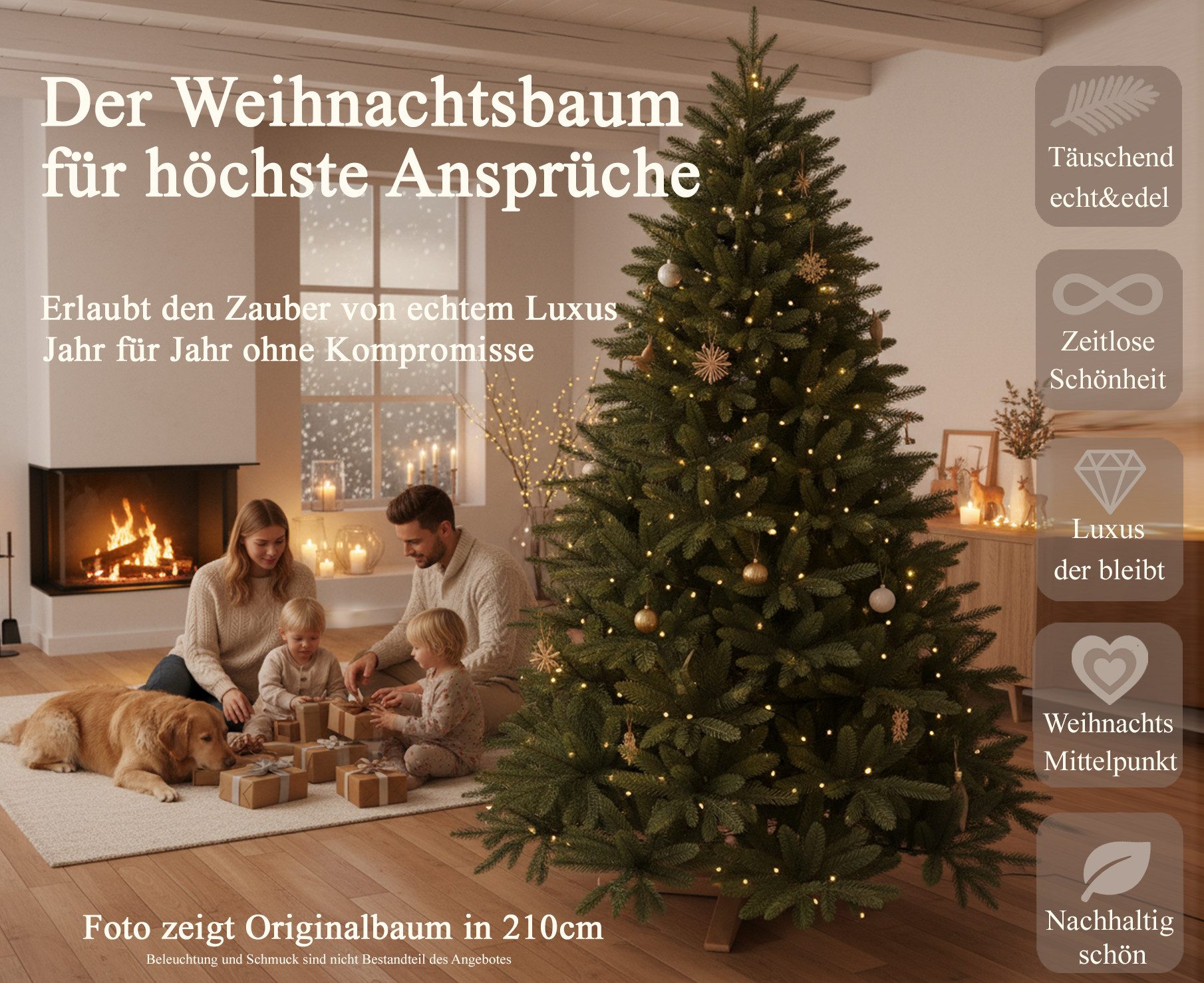 Cox Swain Künstlicher Weihnachtsbaum Realistische Optik, pflegeleichter Tannenbaum 100% Spritzguss PE, 150/180/210/240 cm auswählbar, Naturgetreue Optik, wiederverwendbar, einfache Montage