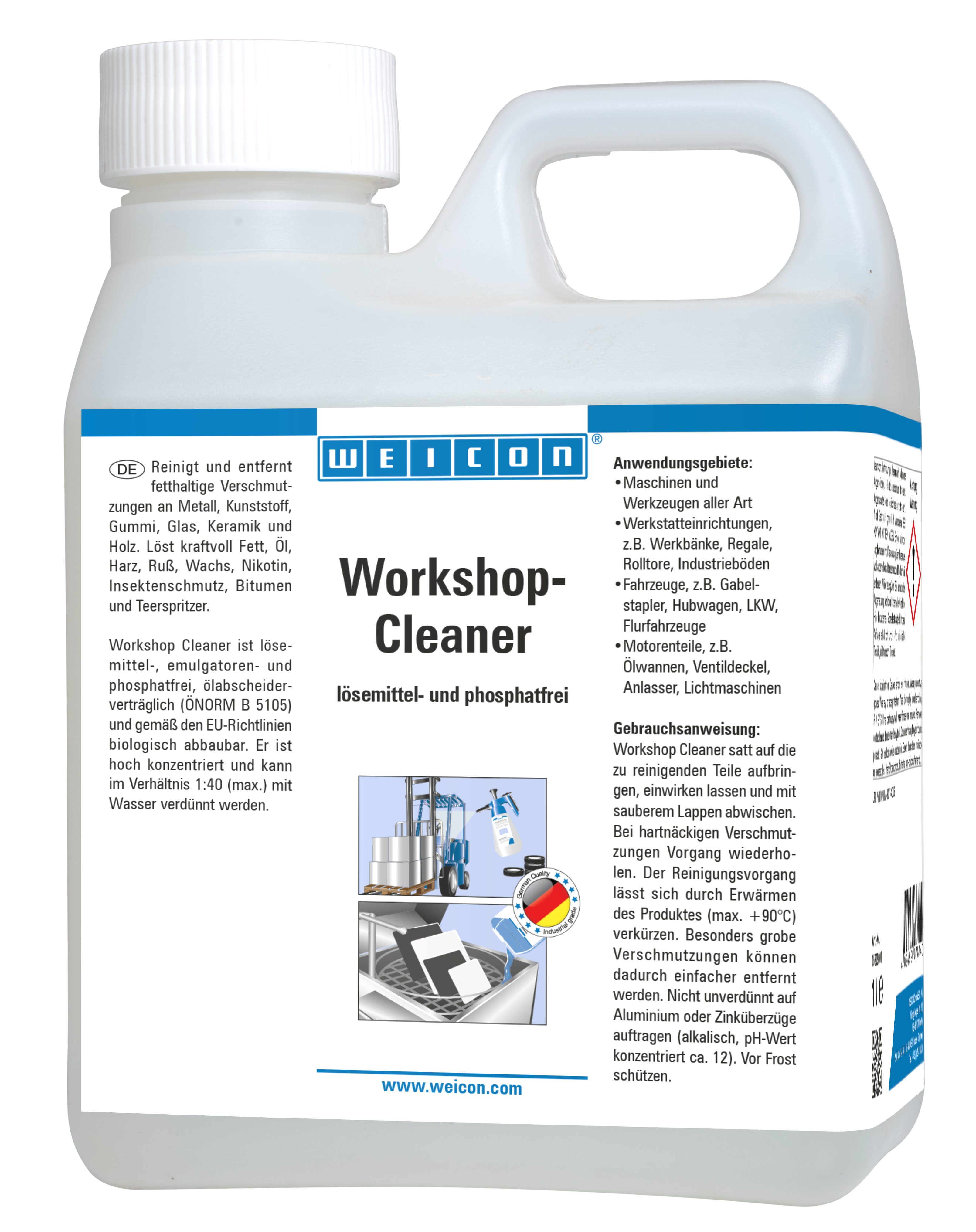 WEICON Workshop Cleaner, lösemittelfreier Universalreiniger, blau Flüssigreiniger (Kanister, [- lösemittelfrei, ölabscheideverträglich, biologisch abbaubar)