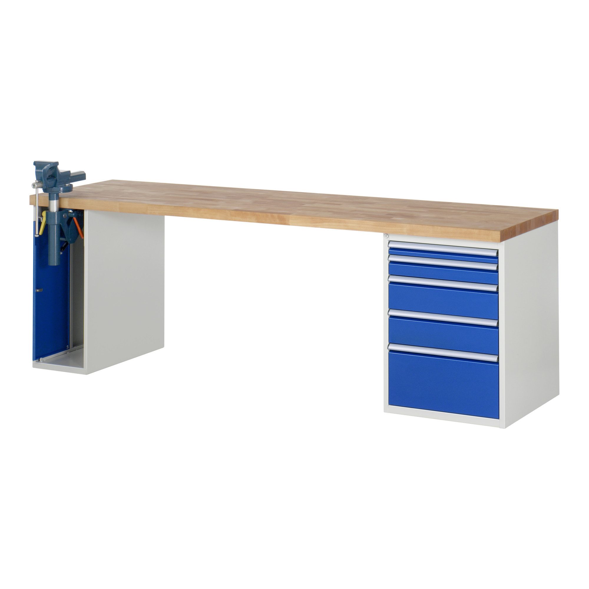 RAU Werkbank Rau Werkbank Modell 7511 mit 5 Schubladen und Schrank BxTxH 2500x700x8