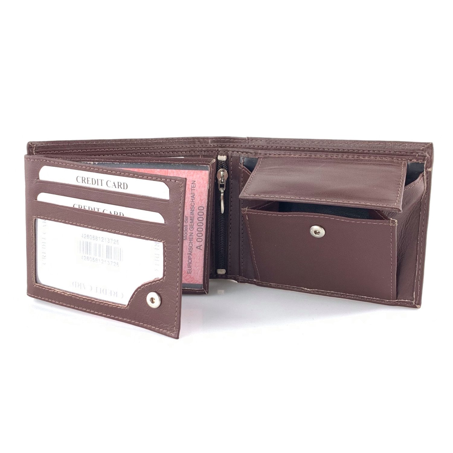 L&B Geldbörse + RFID-Schutz & 7 Kartenfächer, Leder Portemonnaie >2648< Geldbeutel, Druckknopffach & Reißverschlussfach + 3 Sichtfächer
