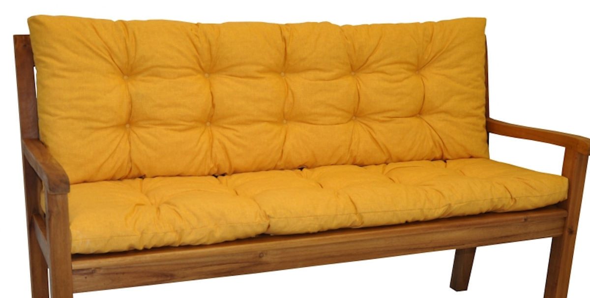 Rattani Bankauflage Kissen / Polster für Gartenbank / Bankkissen 120 cm gelb, 2 teiliges Set Sitz und Rückenkissen