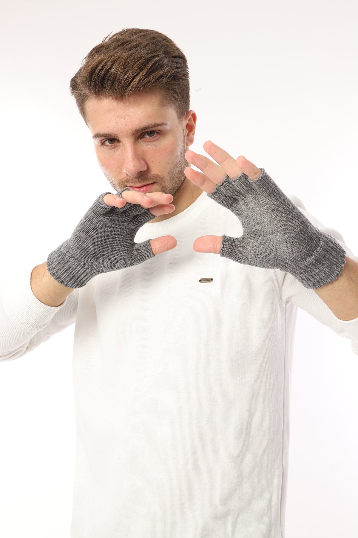 herémood Strickhandschuhe fingerlose Winterhandschuhe Halbfinger Rippstrick günstig online kaufen