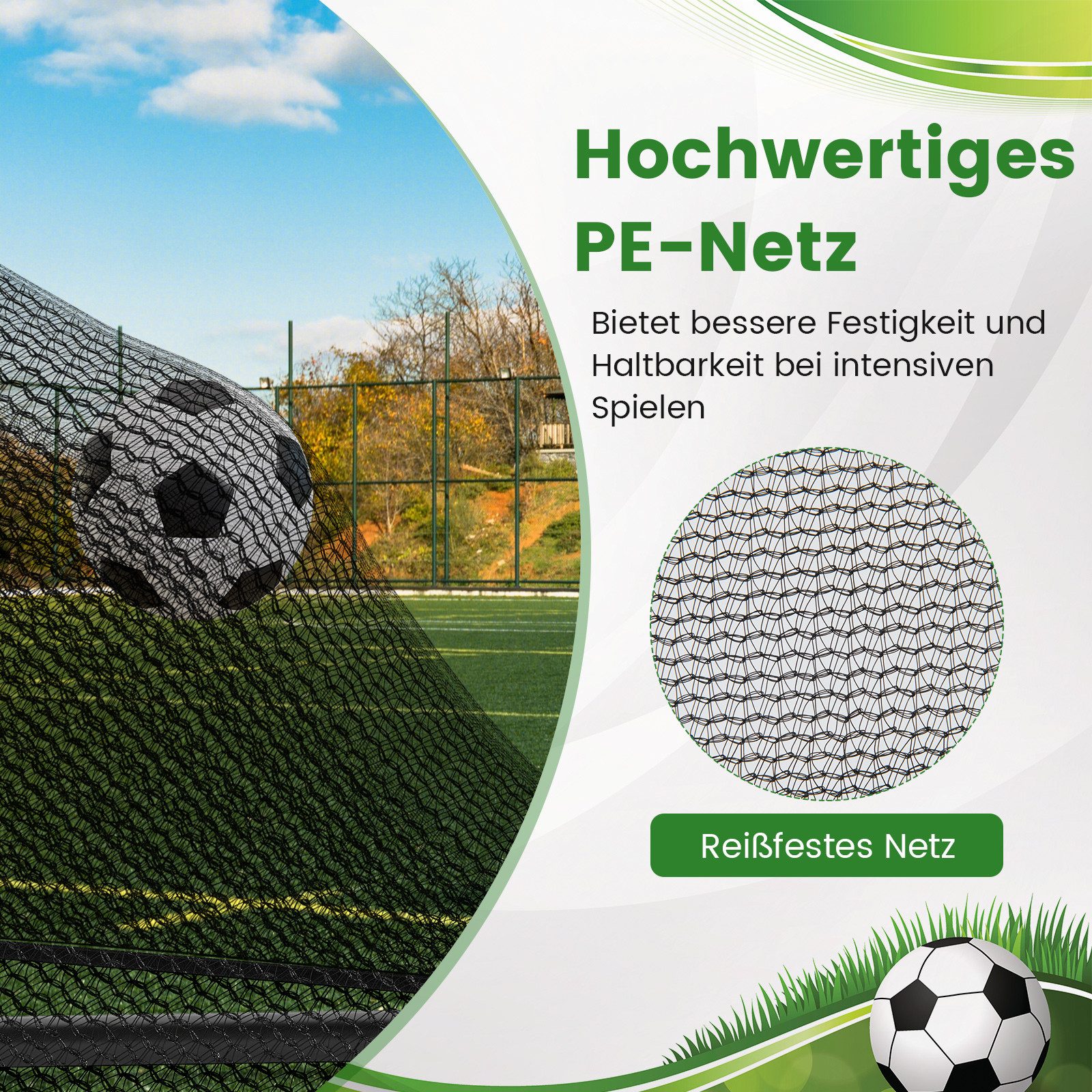 COSTWAY Fußballtor, Mit wetterfestem PE-Netz & 4 U-förmige Erdspießen