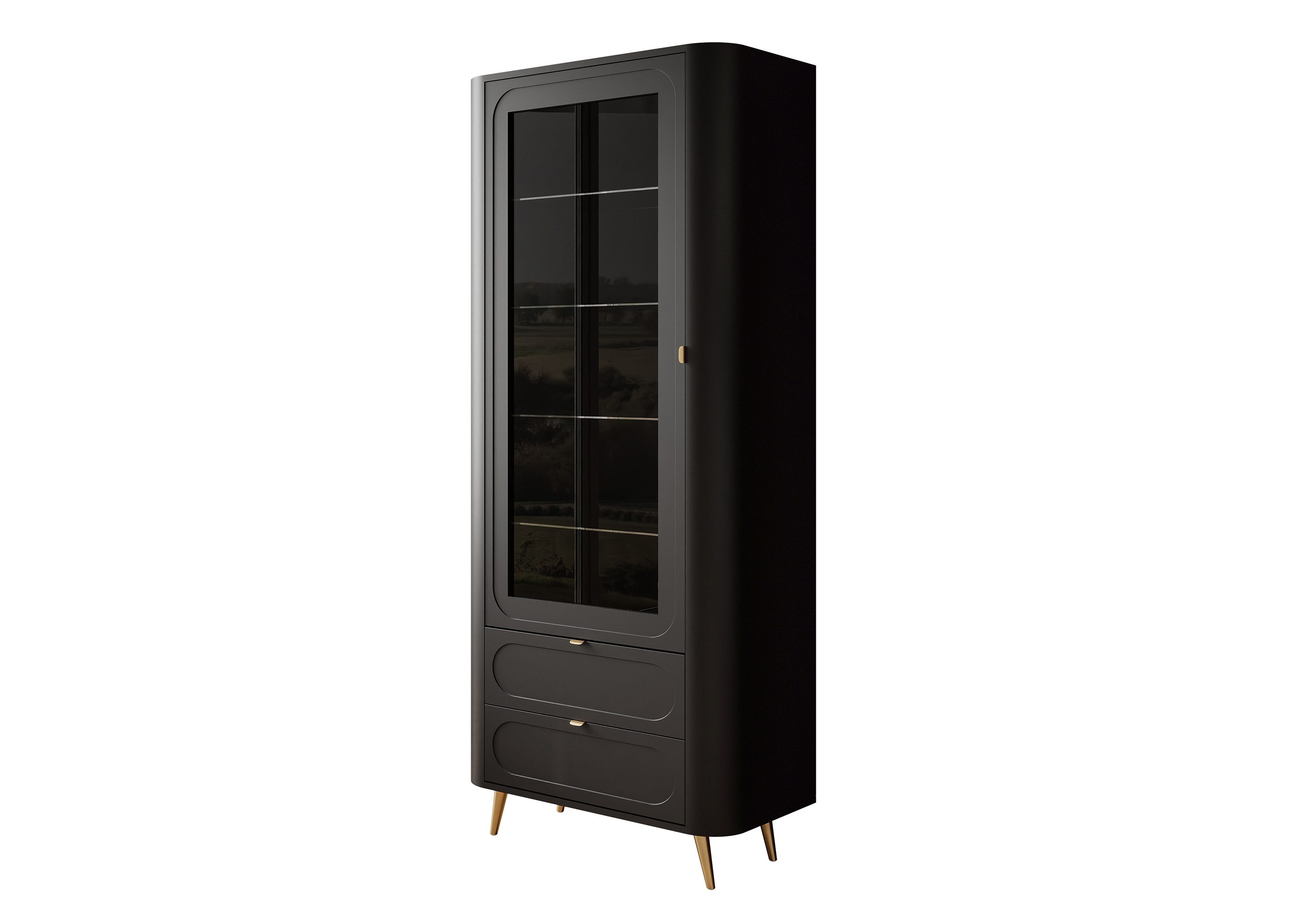 Lookway Standvitrine SHADOW II mit LED-Beleuchtung und wählbaren Metallbeinen
