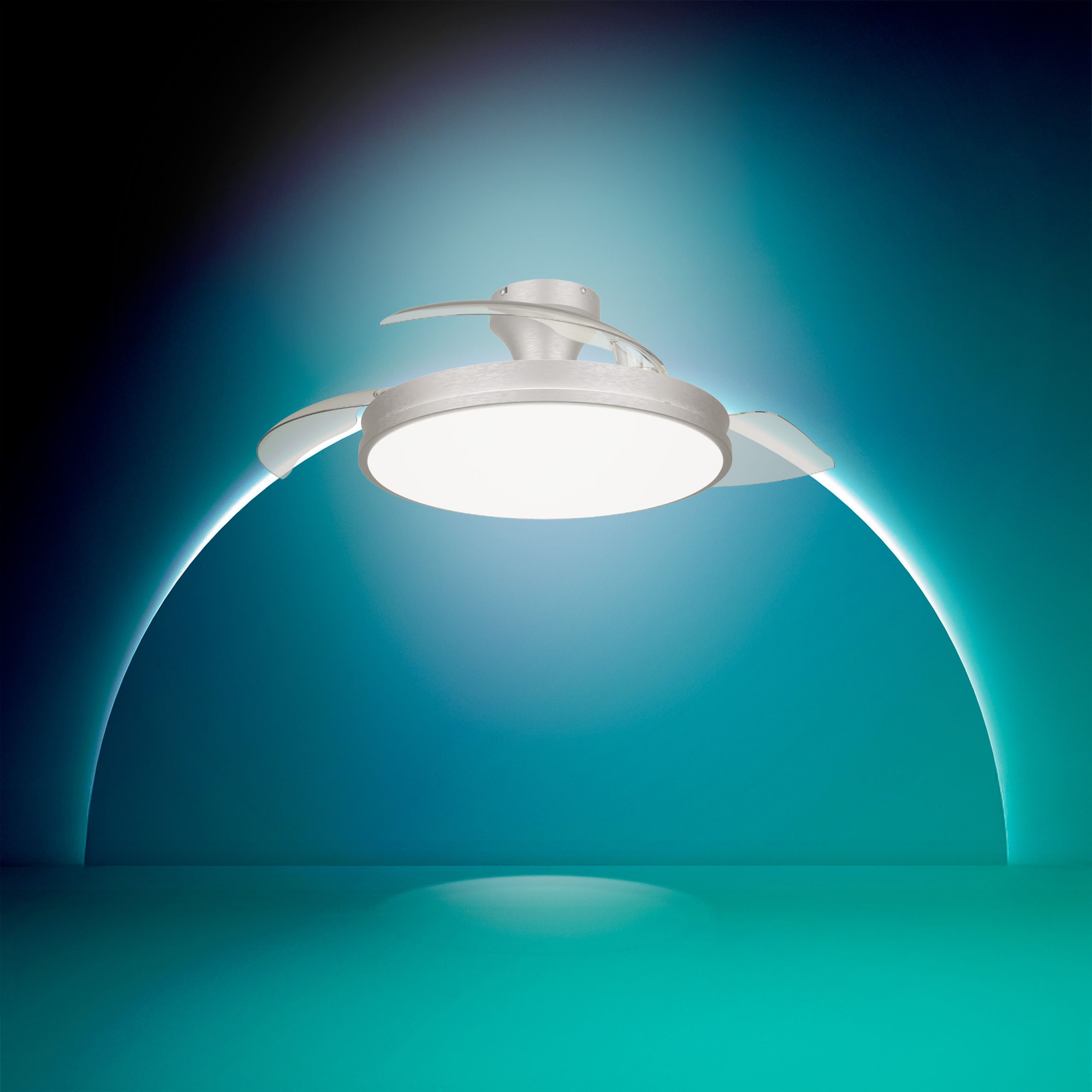 Philips LED Deckenleuchte Atlas 35W DC-Ventilator 28W, einziehbare Rotorblätter, nickel-grau, CCT - über Fernbedienung, Dimmer, Dimmfunktion, Ein-/Ausschalter, Farbsteuerung, Fernbedienung, Infrarot inkl., Memoryfunktion, Ventilatorfunktion, dimmbar über Fernbedienung, mehrere Helligkeitsstufen, LED fest integriert, warmweiß - kaltweiß, 2700-6500 Kelvin, dimmbar mit Fernbedienung, 4500 Lumen