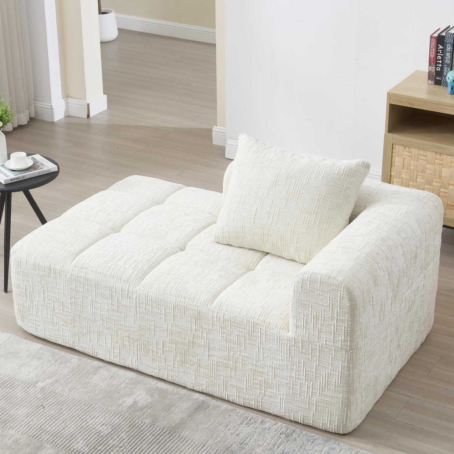 LuxusKollektion Chaiselongue Sofa 1 Sitzer Sofaliege Couch Chaiselongue Kissen Beige A