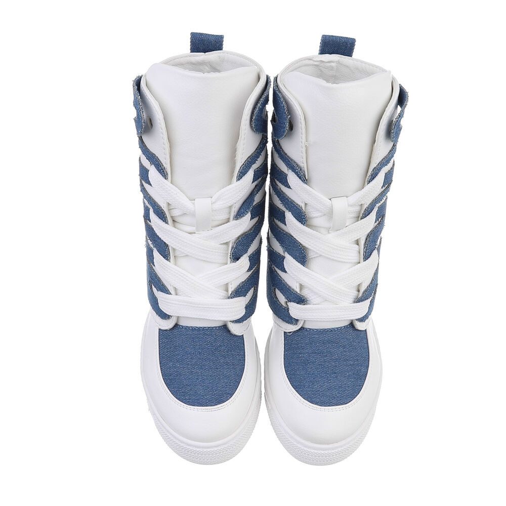 Ital-Design Damen High-Top Freizeit Schnürstiefelette (87108910) Keilabsatz/Wedge Sneakers High in Blau