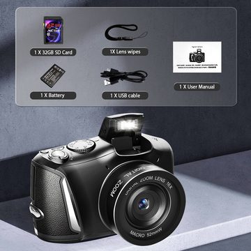 Fine Life Pro Digitalkamera 4K, 48MP Fotokamera mit 3.0" Bildschirm, Kompaktkamera (inkl. 16X Digitalzoom Kompaktkamera, 32GB TF-Karte, Geeignet für Anfänger in der Fotografie, Schwarz)