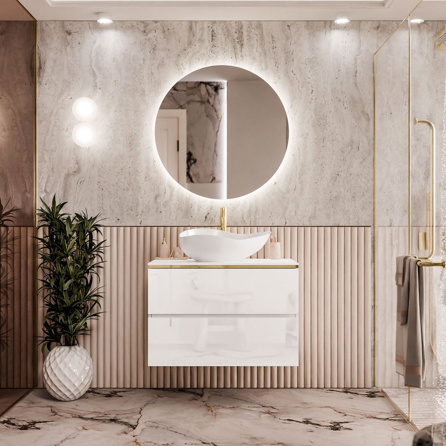 Lookway Badmöbel-Set AURORA GOLD Badezimmerschrank mit praktische Schubladen