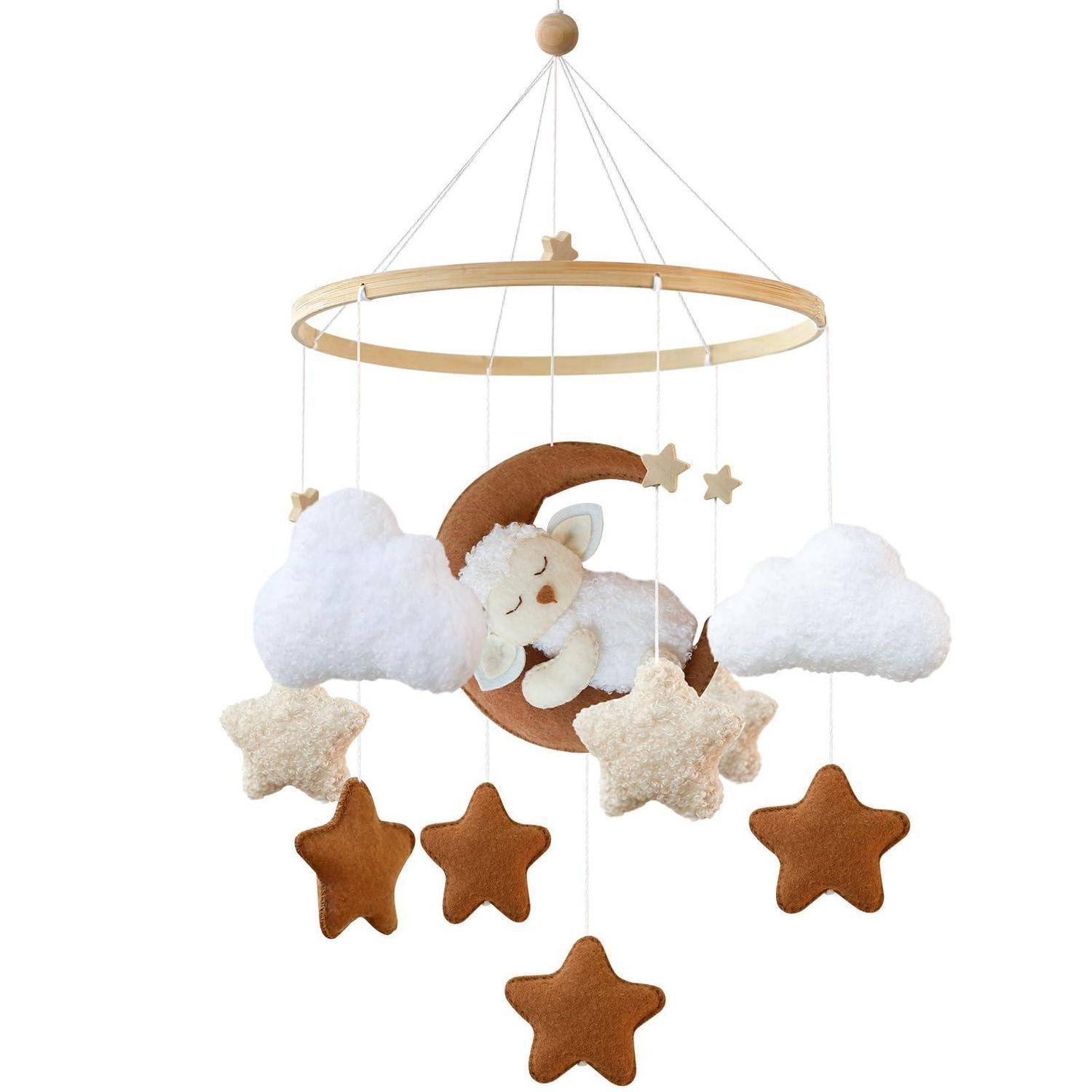 LuxusKollektion Mobile Windspiele Babybett Kinderzimmerdeko Mond Lämmchen Geschenk Beige