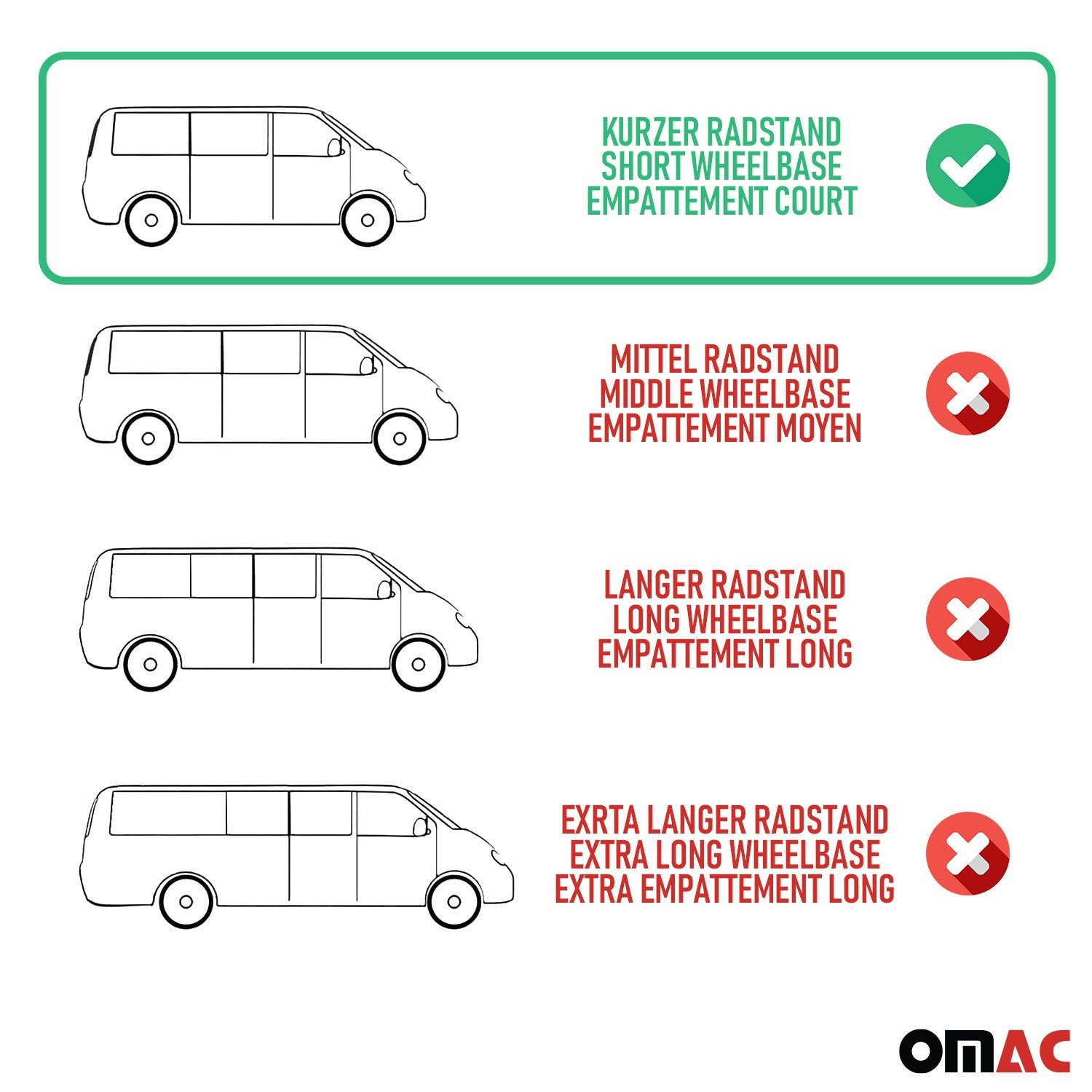 OMAC Dachträger Dachreling für VW T5 T6 Transporter L1 Kurzer Aluminium Schwarz 4x (4-St)