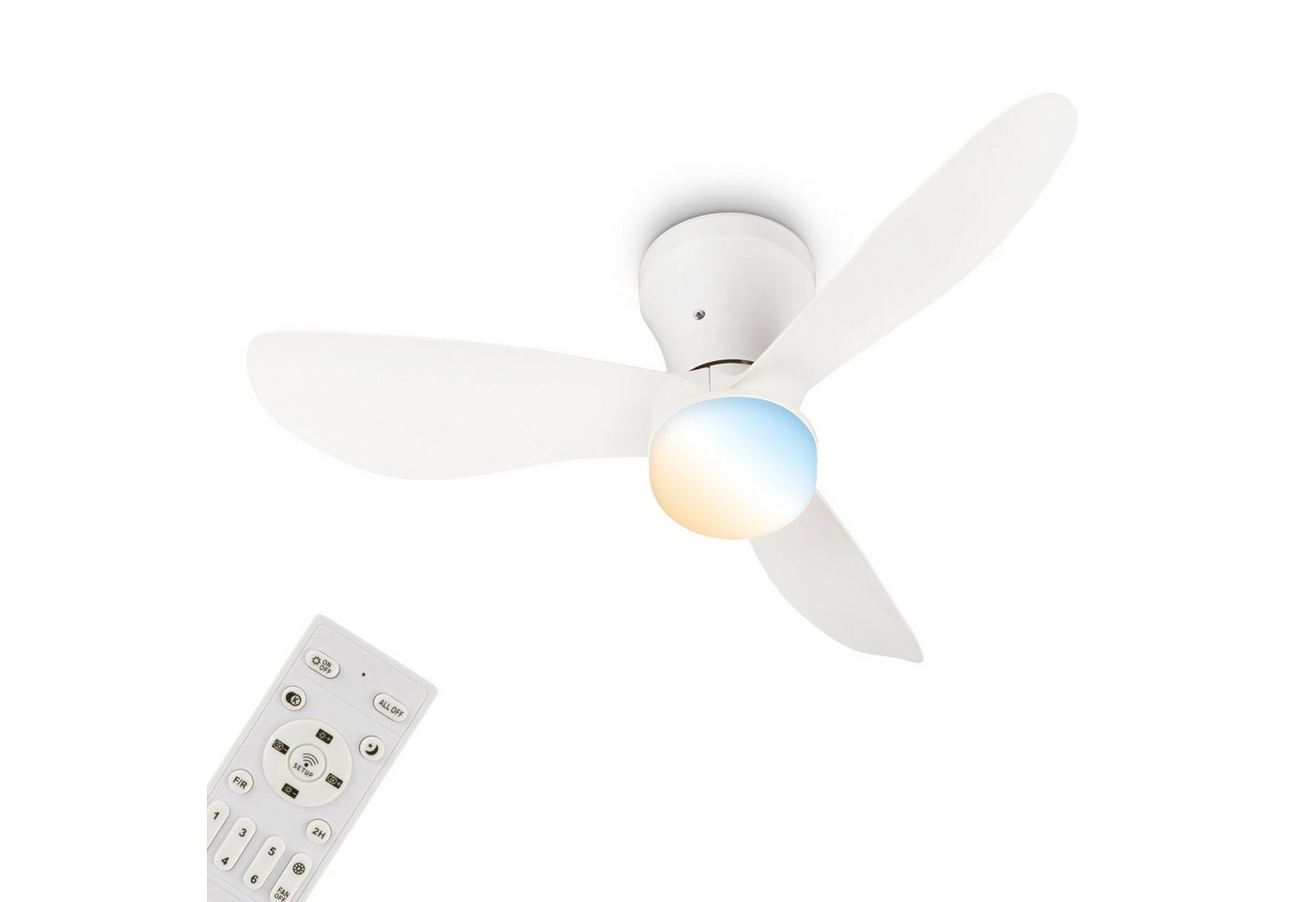 Briloner Leuchten LED Deckenleuchte LUFITO Deckenventilator, Ventilatorfunktion, dimmbar über Fernbedienung, LED fest integriert, warmweiß - kaltweiß, Schlafzimmer, Wohnzimmer, Esszimmer, Flur, Küche