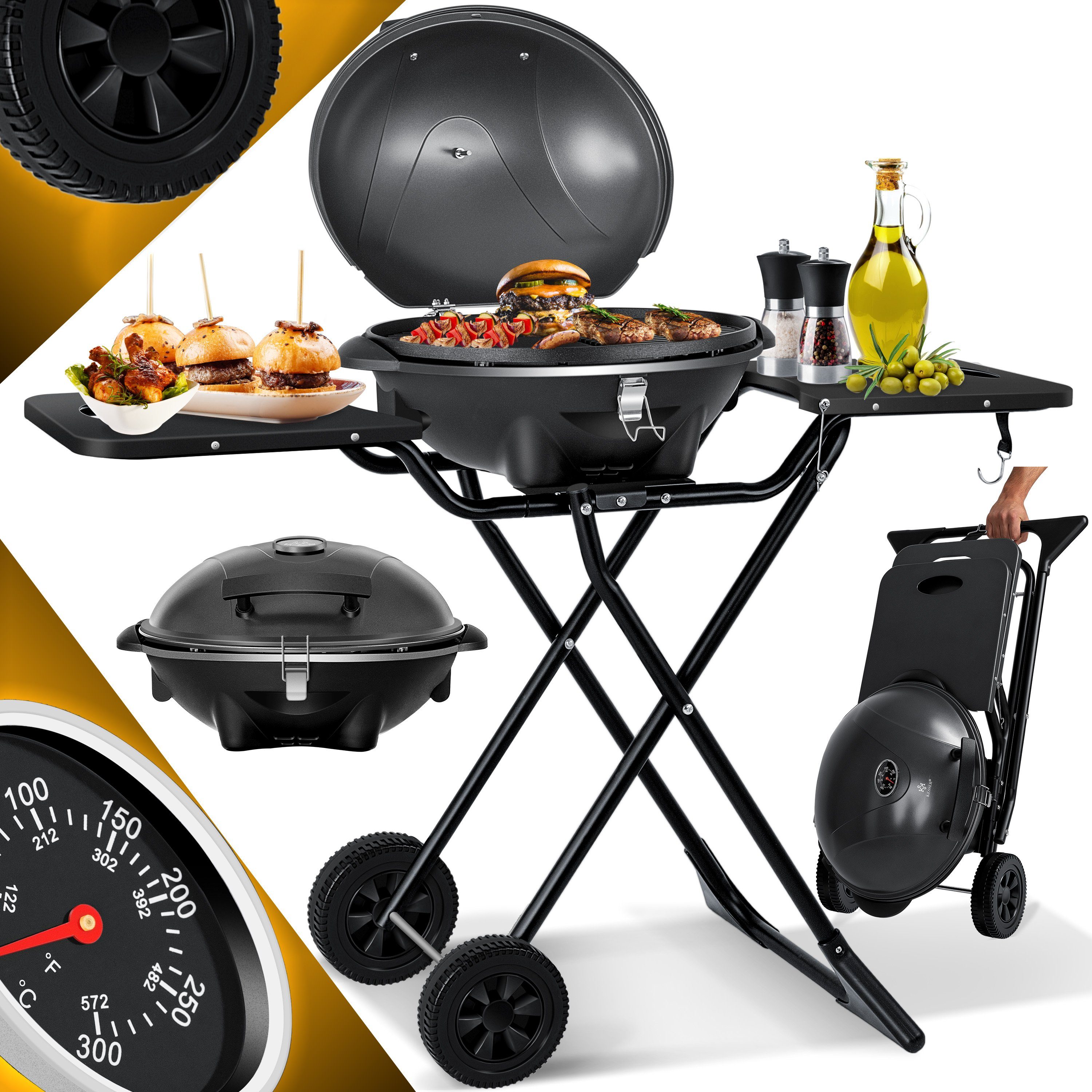 Standgrill elektrischer Elektro-Standgrill, 2in1 Elektrogrill KESSER Deckel schwarz Tischgrill