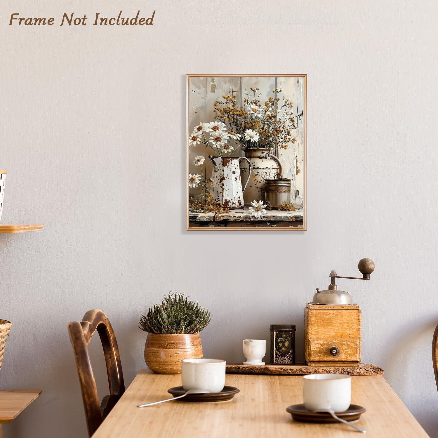 Dazzlewall Leinwandbild Rustikales Gänseblümchen Blumen Wandbild Vintage Land Leinwand