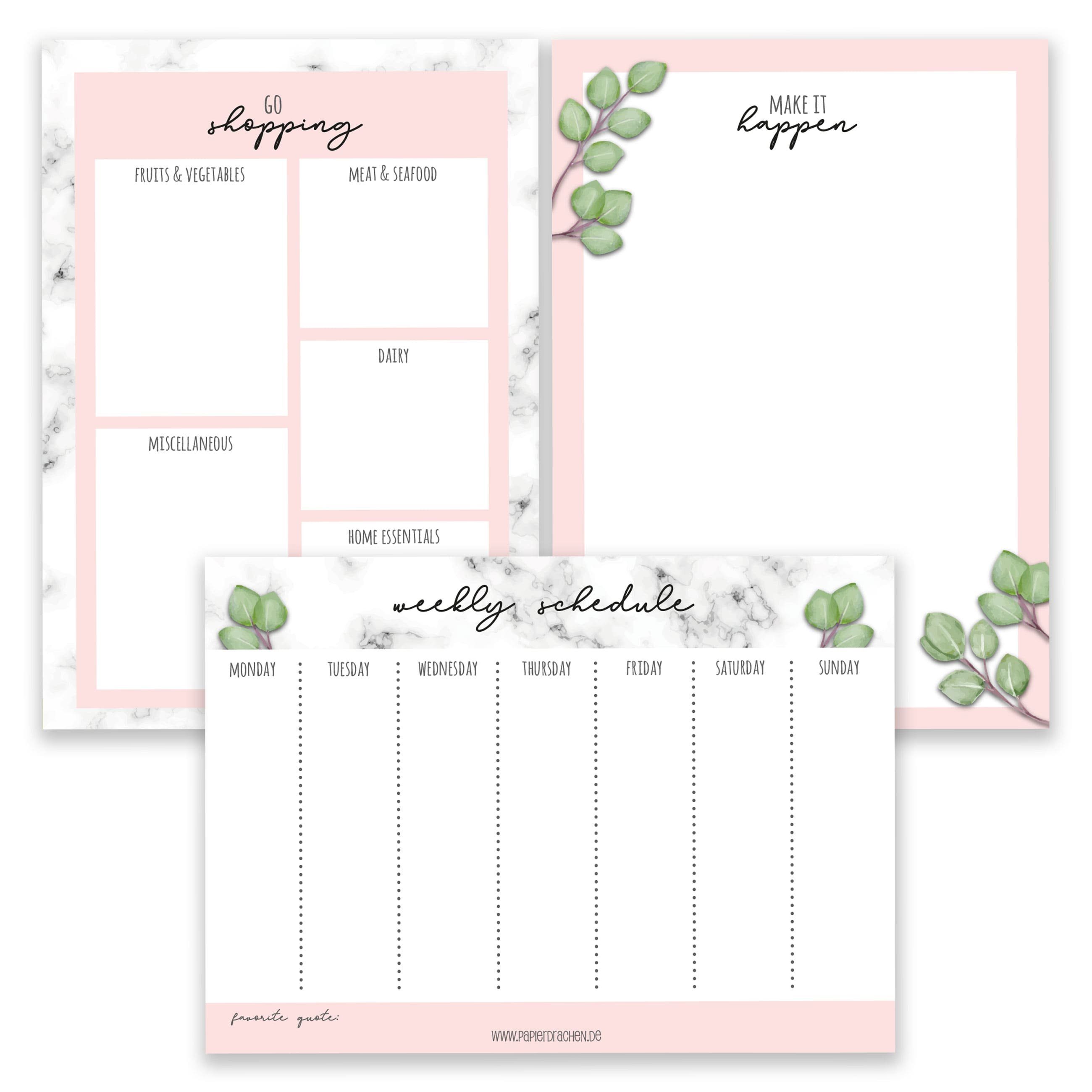 PAPIERDRACHEN Notizblock 6 Notizblöcke für Termine, Wochenplaner, Anrufe, To do Listen