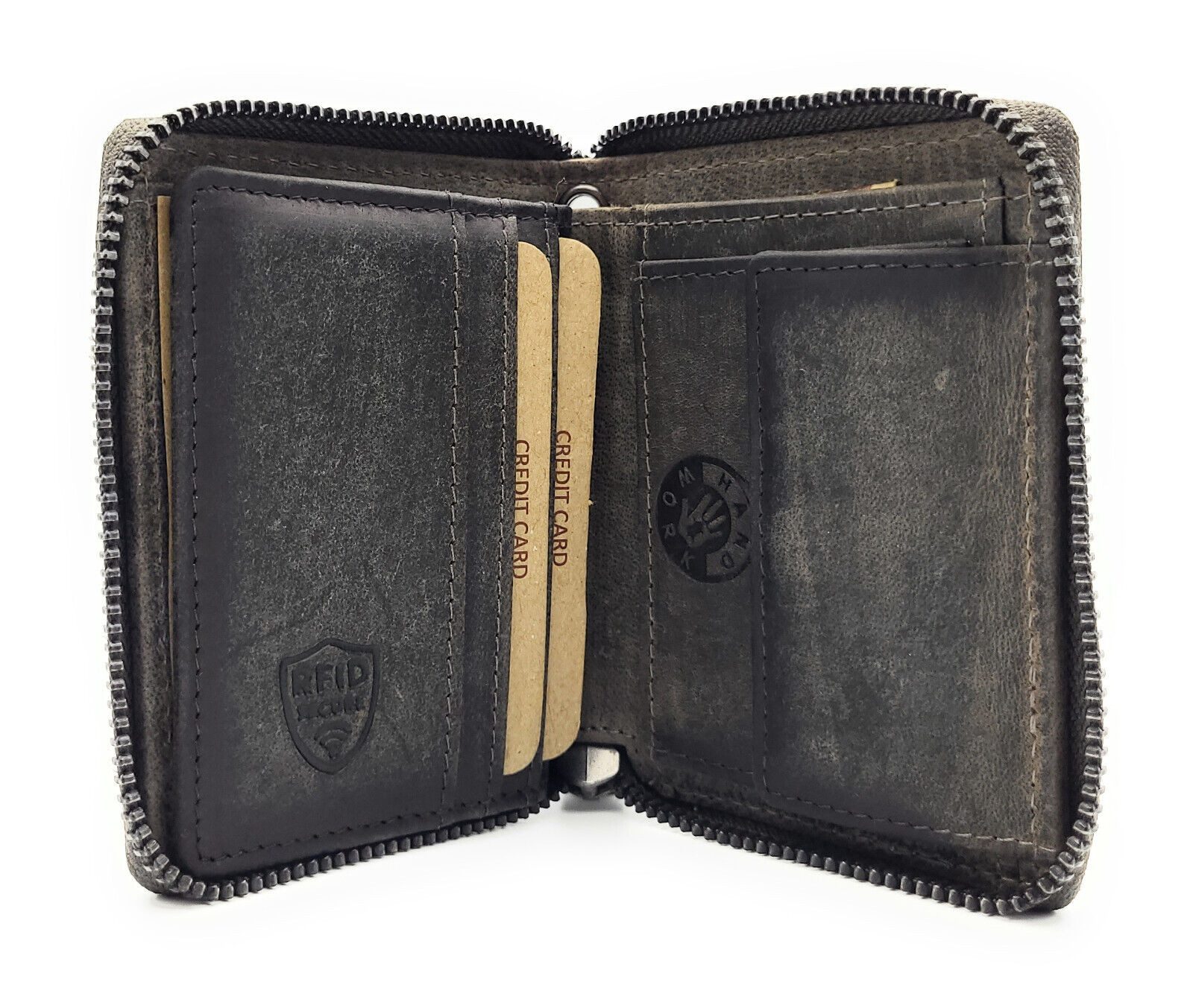 JOCKEY CLUB Mini Geldbörse kleines echt Leder Reißverschluss-Portemonnaie mit RFID Schutz, Sciherheits-Reißverschlussbörse für Urlaub Reise Freizeit