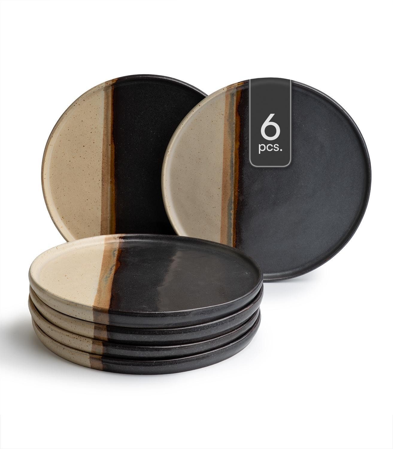 Speiseteller RACO, Ø 27 cm, Schwarz, Braun, Keramik, matt, (6 St)