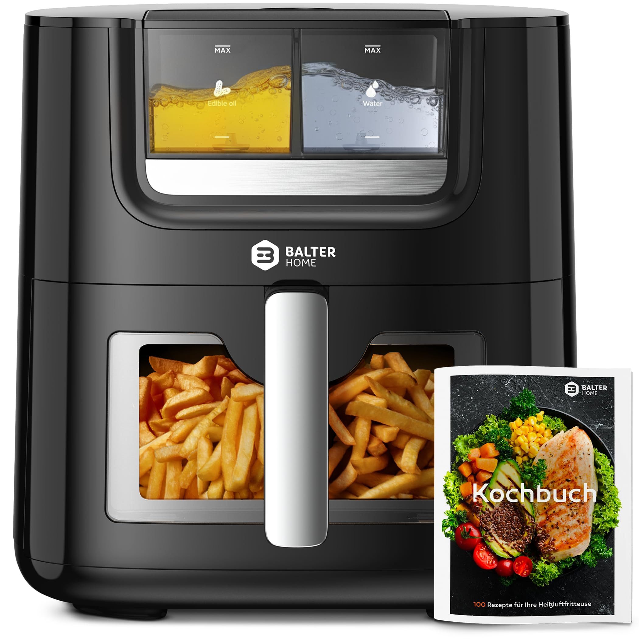 Balter Heißluftfritteuse HL-710, 1800 W, Öl- & Wasser-Spray Funktion, Sichtfenster, inkl. 100 Rezepte