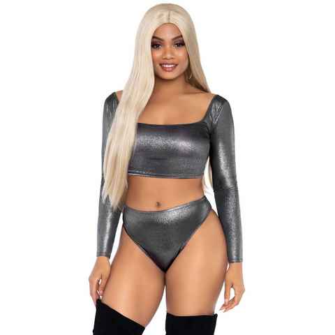 Leg Avenue High-Waist-Slip Crop-Top und Slip mit hoher Taille glänzend - silber