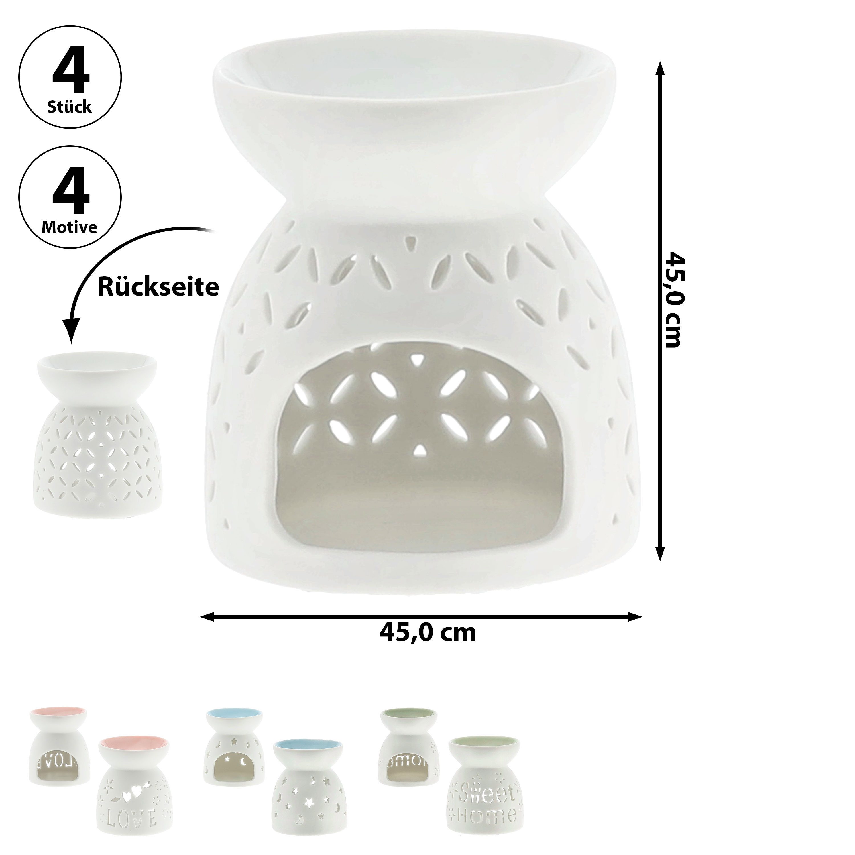 CEPEWA Duftlampe Duftlampe 4er Set Keramik 9x9,5cm Schrift Muster weiß blau günstig online kaufen