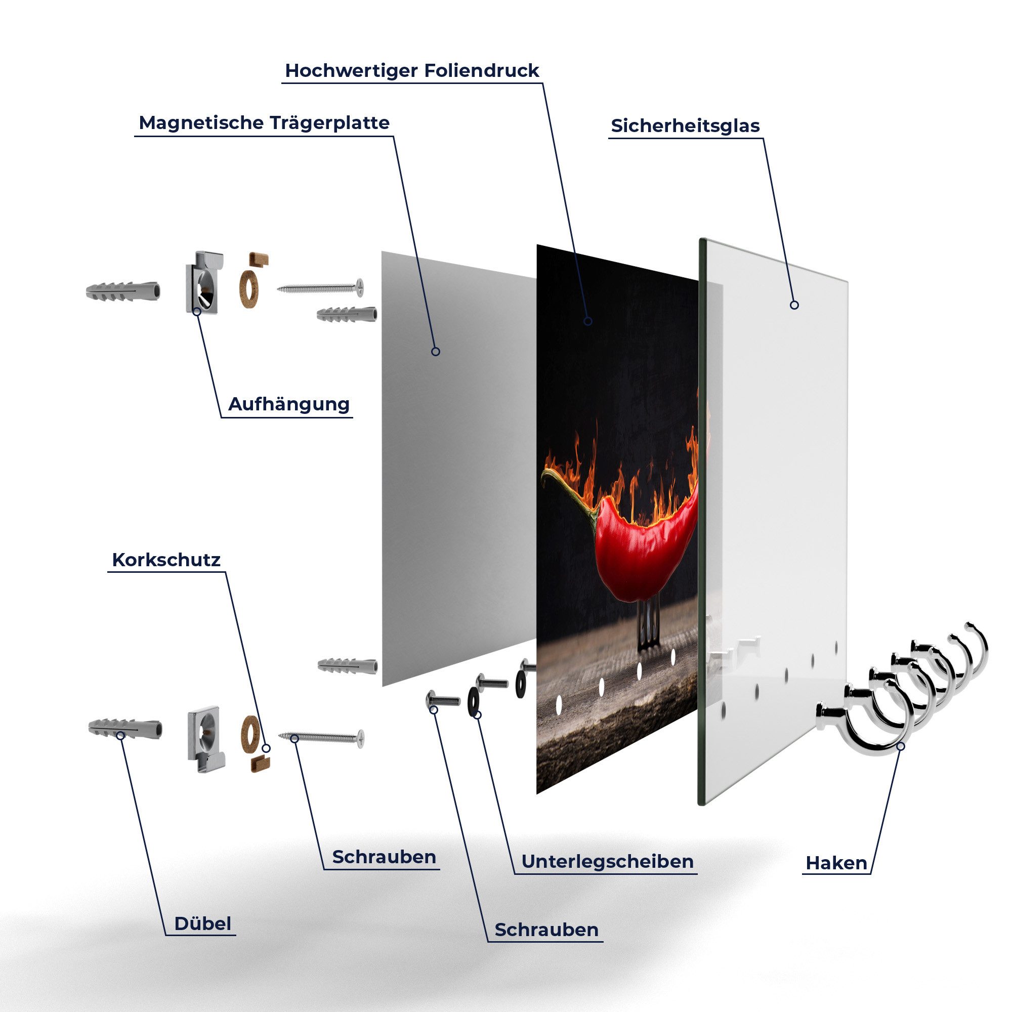 DEQORI Schlüsselbrett 'Brennende Chilischote', (1 St), Schlüsselhalter Schlüssel Haken Schlüsselboard modern Schlüsselleiste