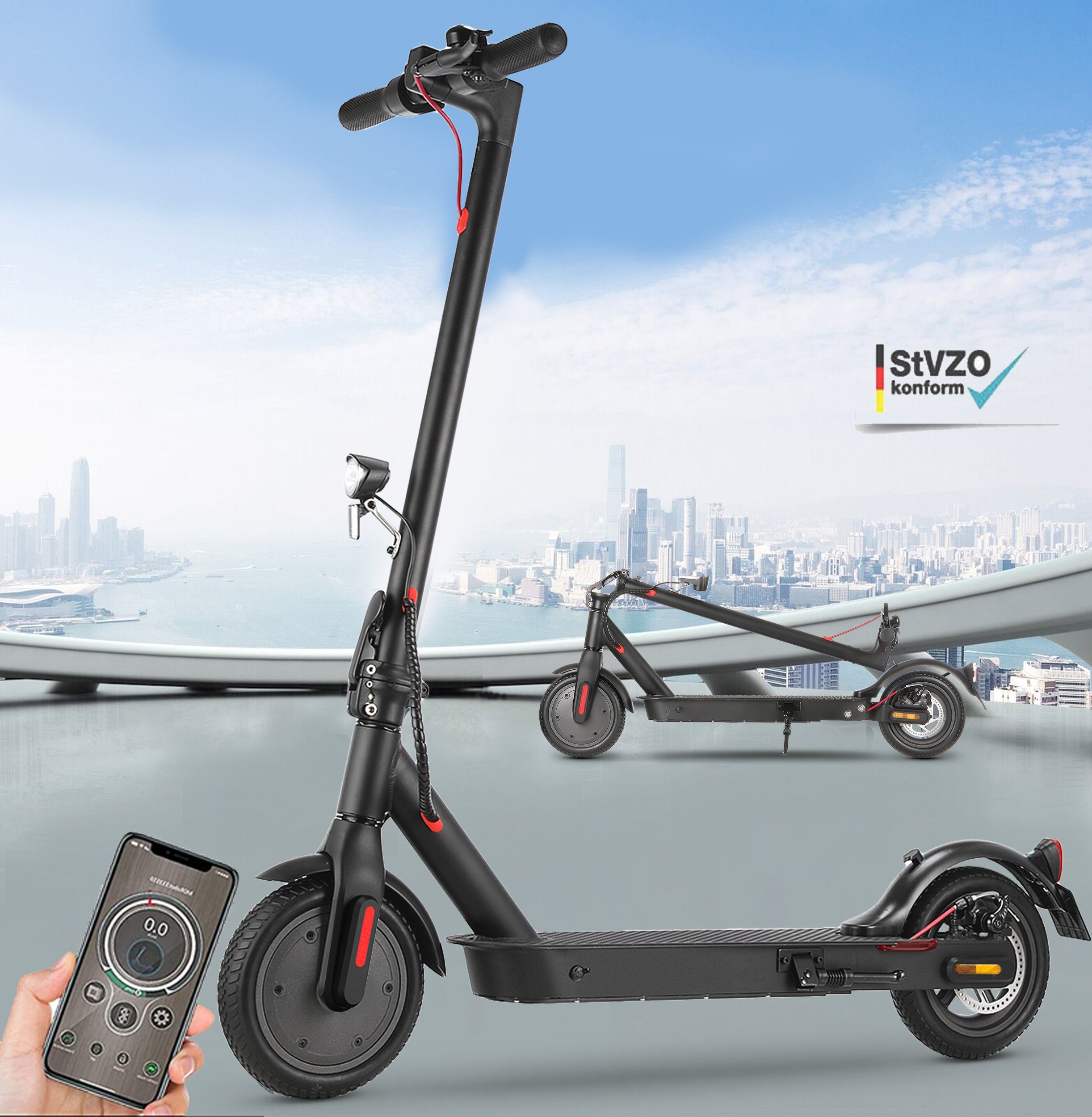 LETGOSPT E-Scooter Elektroroller mit Straßenzulassung, 2 Geschwindigkeitsmodi, 350,00 W, 20,00 km/h, 30 km,bis 120kg, faltbar+LCD-Display+Doppelbremse+ABE-Zertifizierung