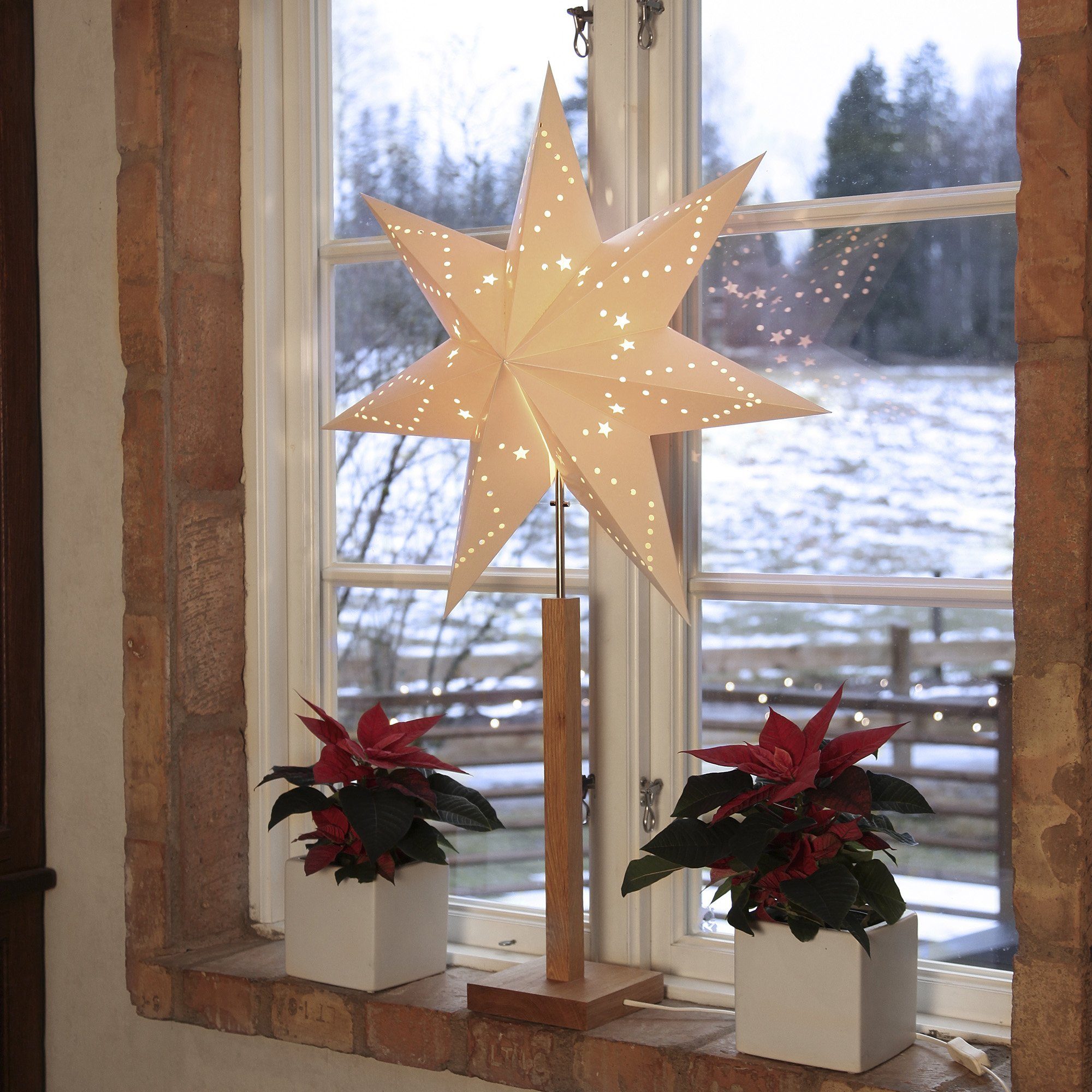beleuchtet STAR Fensterstern LED Star mit Dekolicht stehend TRADING Bel Trading Weihnachtsstern Karo,