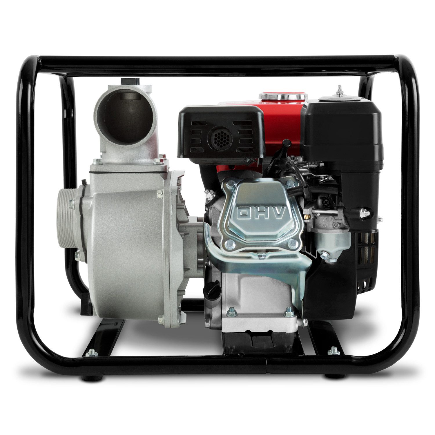 EBERTH Wasserpumpe 6,5PS mit 60.000l/h und 30m Förderhöhe, 3 Zoll Anschluss (mit 4-Takt-Motor und 7m Ansaughöhe), Benzin Pumpe, Seilzugstart, Metallfuß, Tragegriff