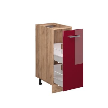 Livinity® Apothekerschrank R-Line, Bordeaux Hochglanz/Goldkraft Eiche, 30 cm, AP Anthrazit