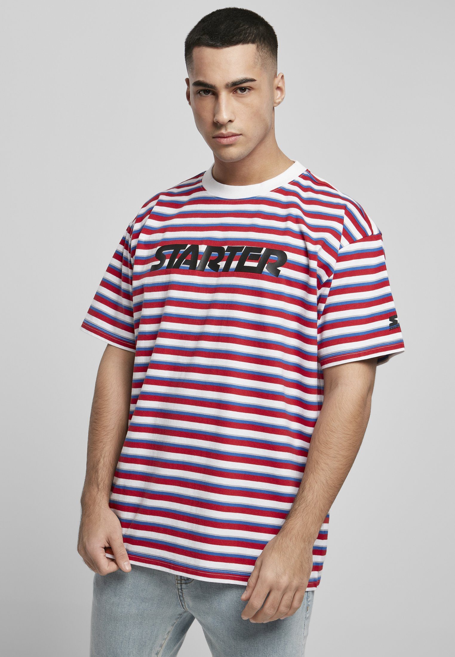 Starter T-Shirt Herren Starter Stripe Jersey (1-tlg) cityred/white/sportyblue/silvergrey