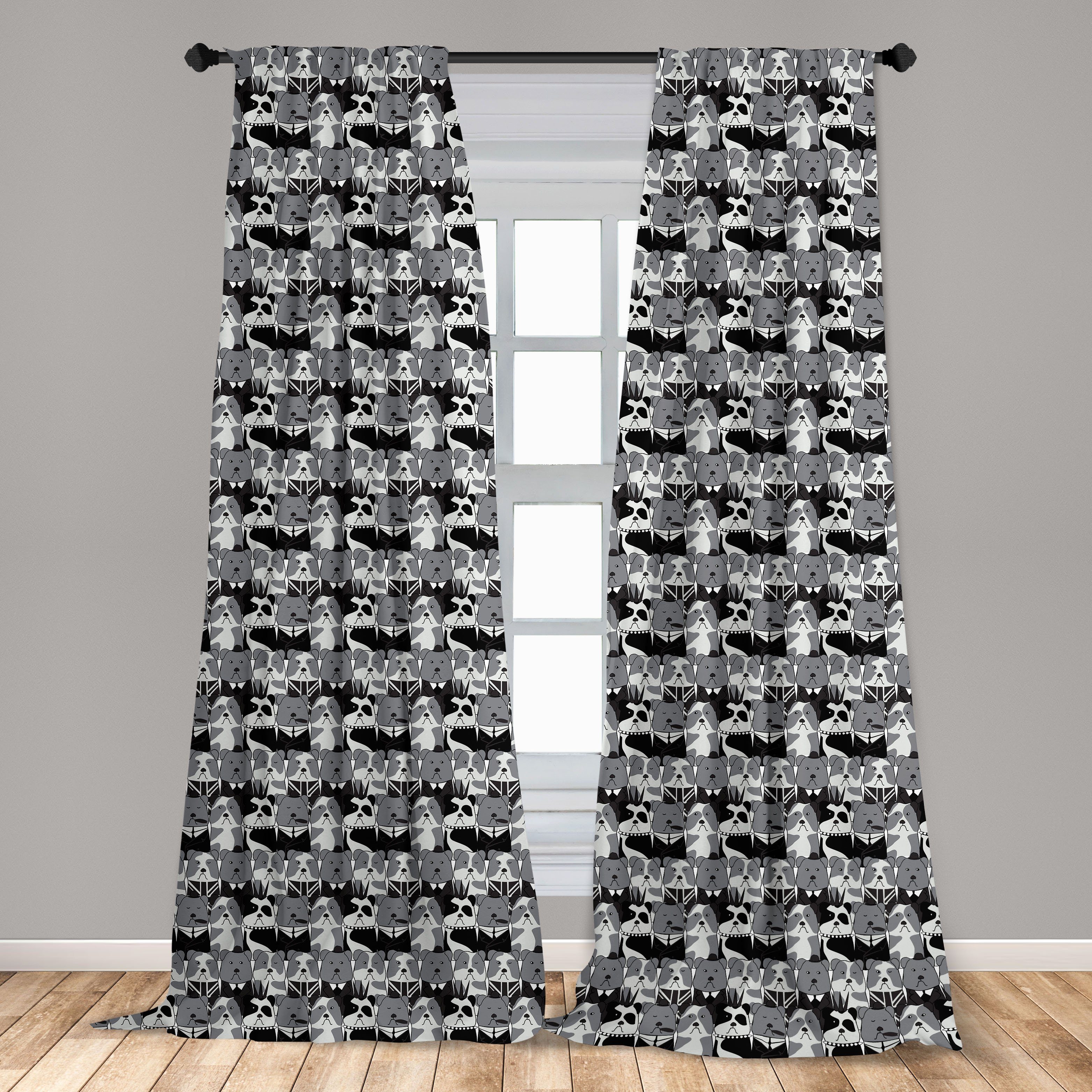 Microfaser, Herren Punk Bulldogge Gardine Tiere Dekor, für Wohnzimmer Vorhang Abakuhaus, Schlafzimmer