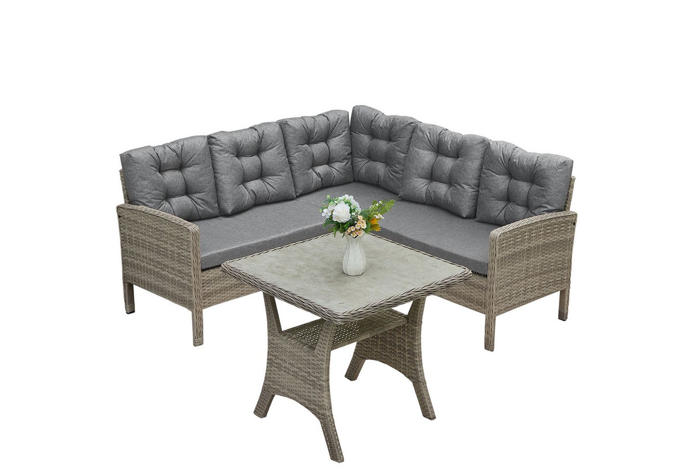 HOMECALL Gartenlounge-Set Gartenlounge-Set Dining Lounge mit Esstisch, Rattan für 5-6 Personen, (Set, 2x 2er Sofa, 1x 1er Sofa, 1x Tisch 73x73x69cm,Loungeset Outdoor), Wetterfester Rahmen Sitzbereich für 5 Personen, COMLAX FIELD