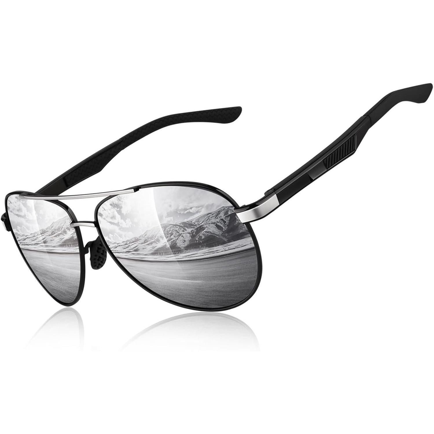 LuxusKollektion Pilotenbrille Sonnenbrille Pilotenbrille polarisiert UV400 AlMg H Schwarz Silber